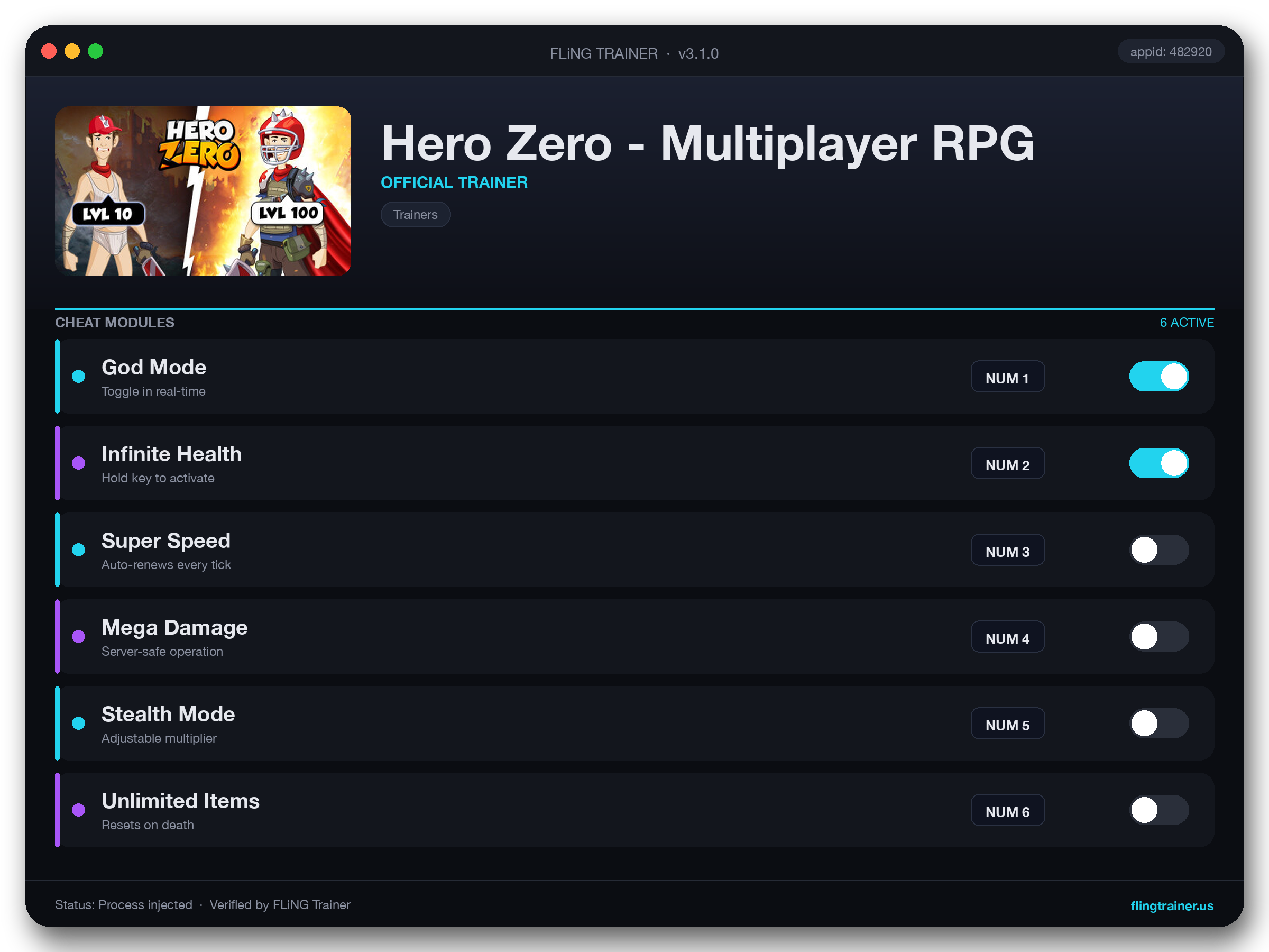 Hero Zero - Multiplayer RPG Trainer interface