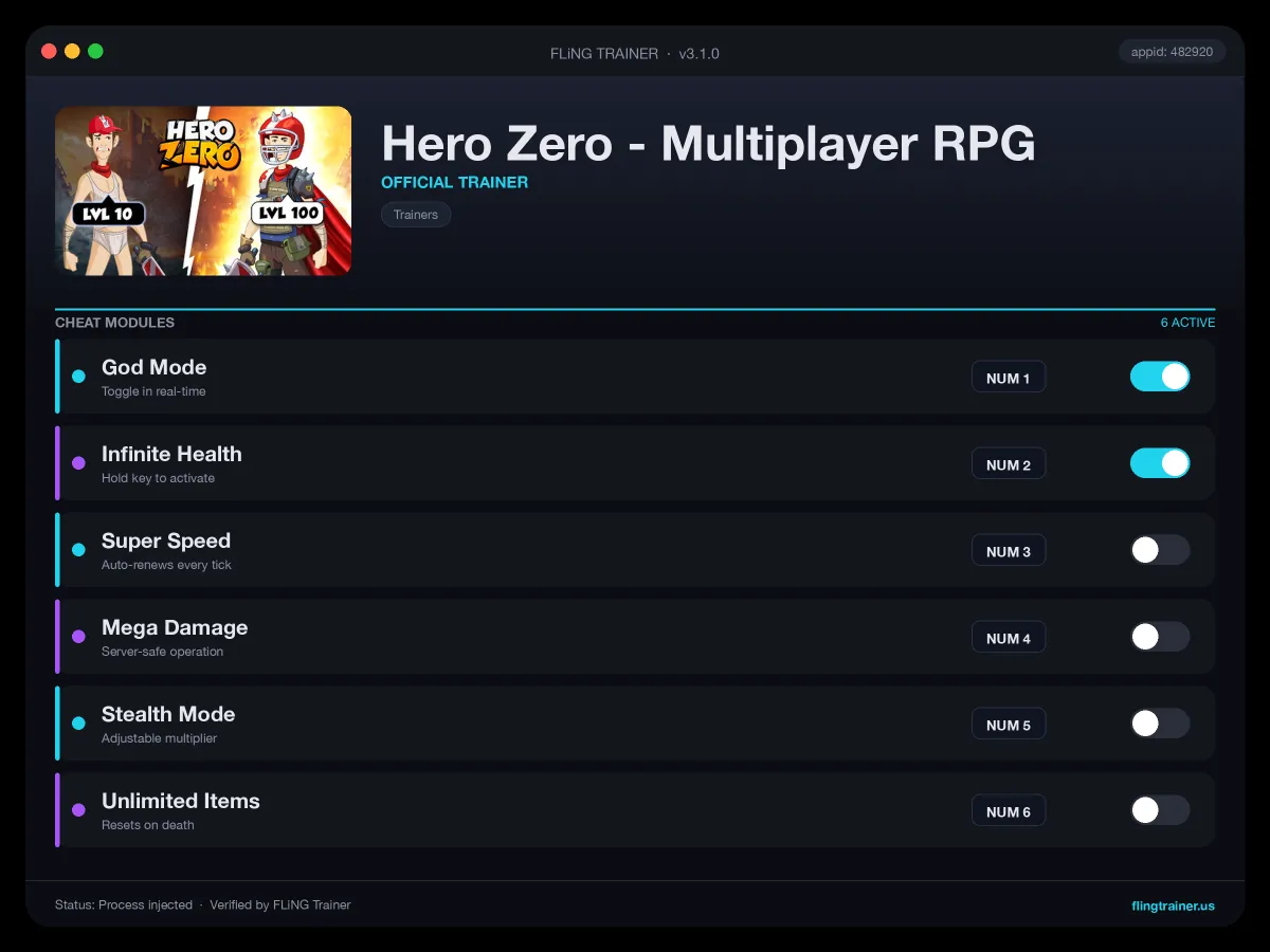 Hero Zero - Multiplayer RPG Trainer interface