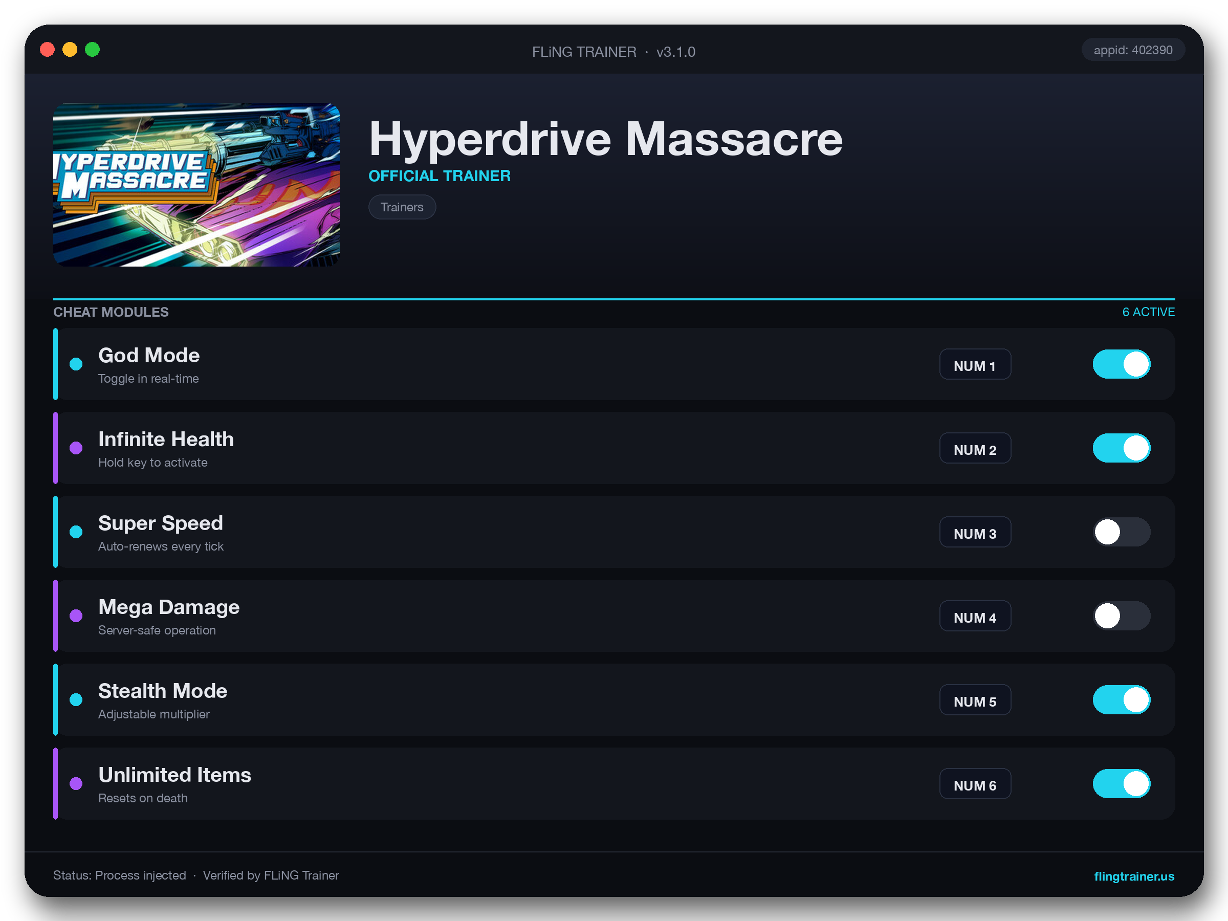 Hyperdrive Massacre Trainer interface