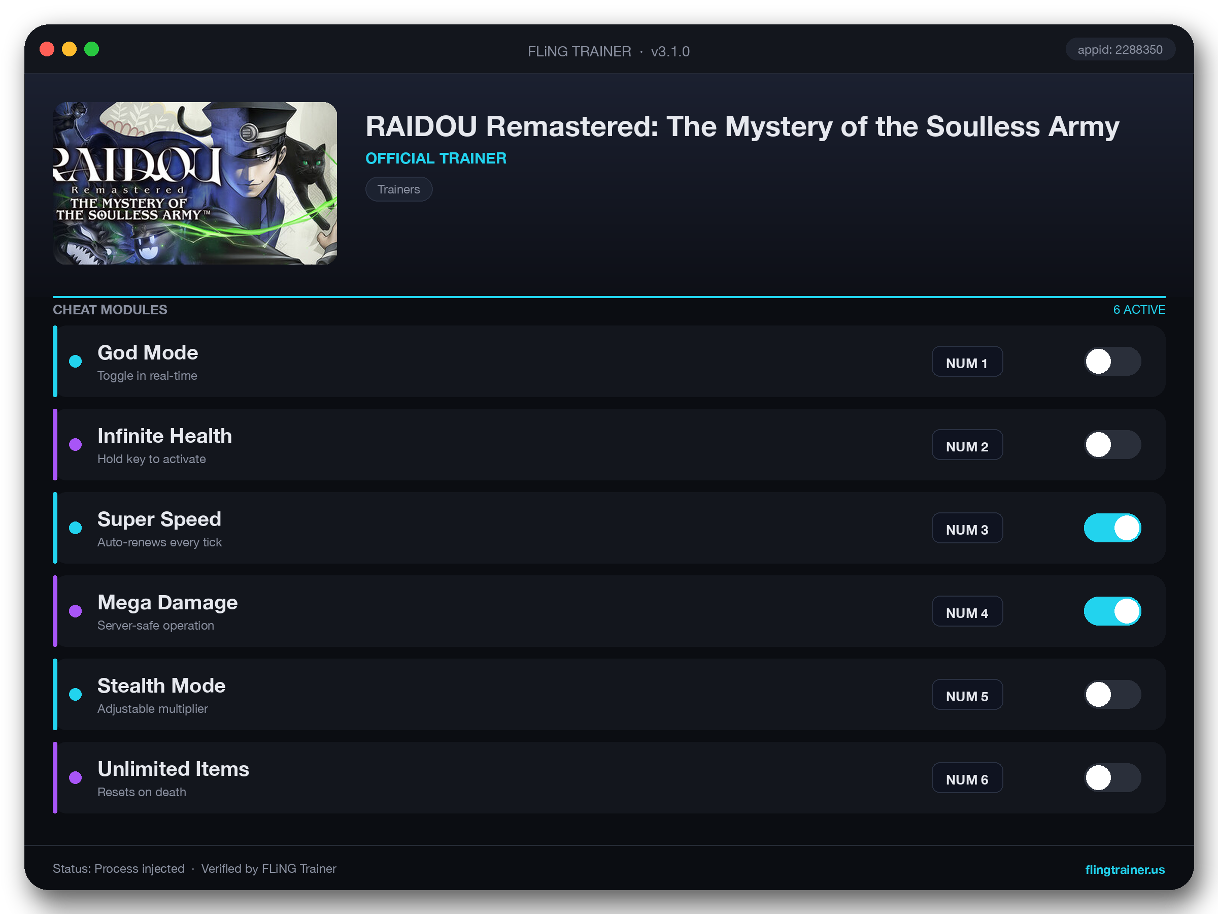 RAIDOU Remastered: The Mystery of the Soulless Army Trainer interface