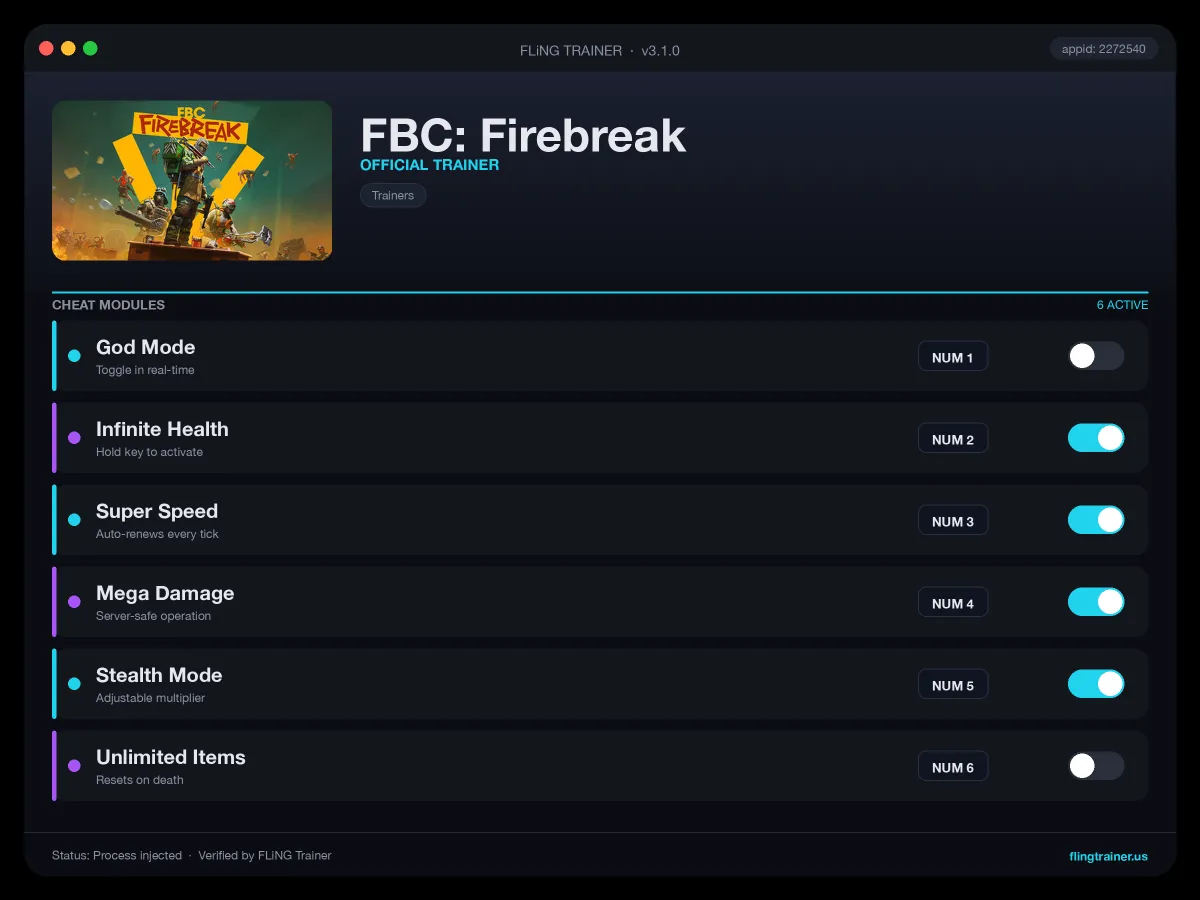FBC: Firebreak Trainer interface