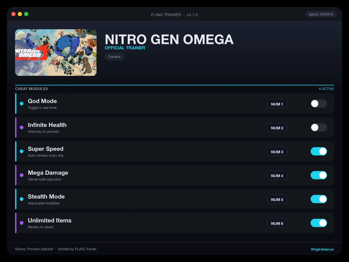 NITRO GEN OMEGA Trainer interface