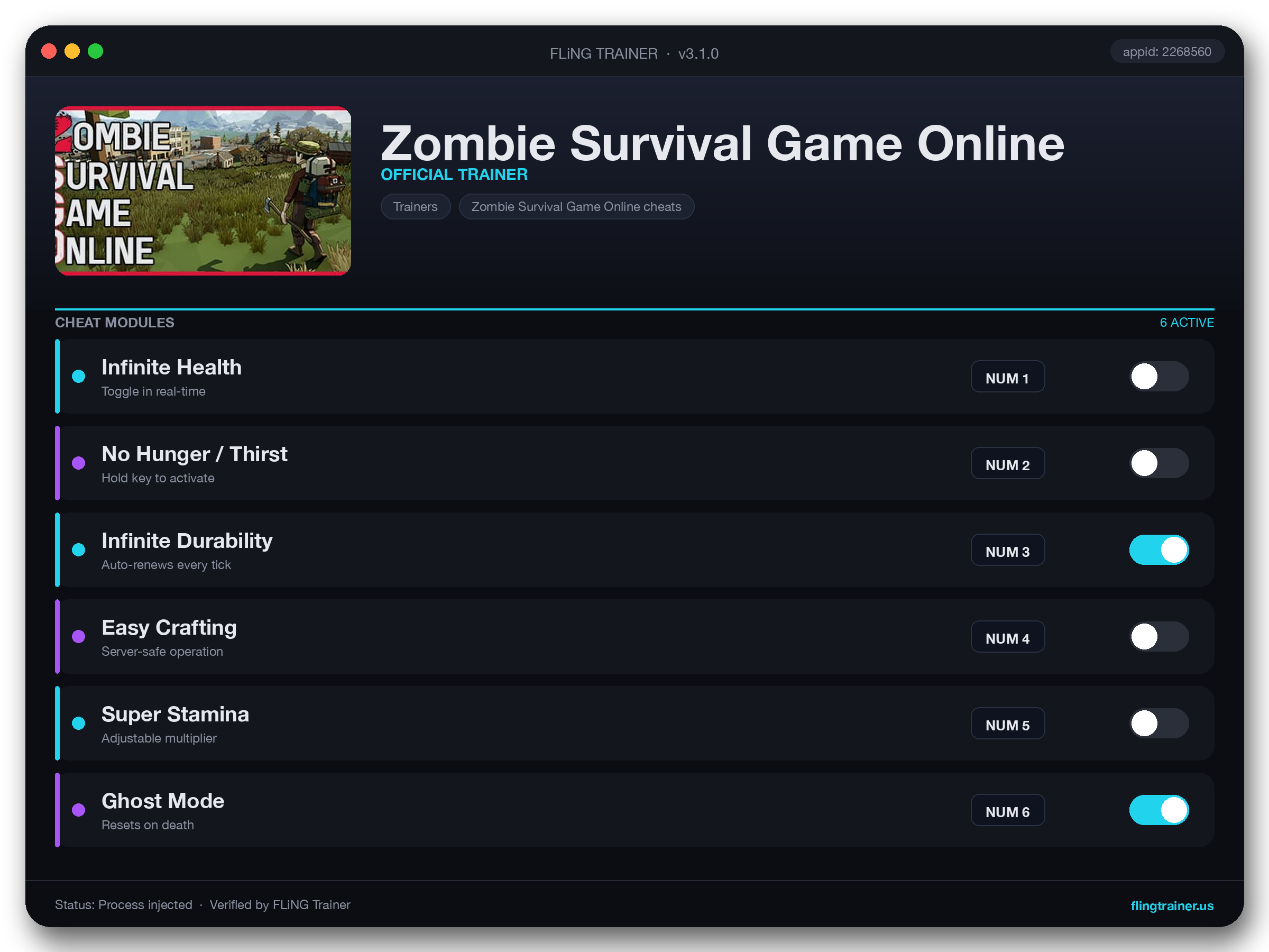 Zombie Survival Game Online Trainer interface