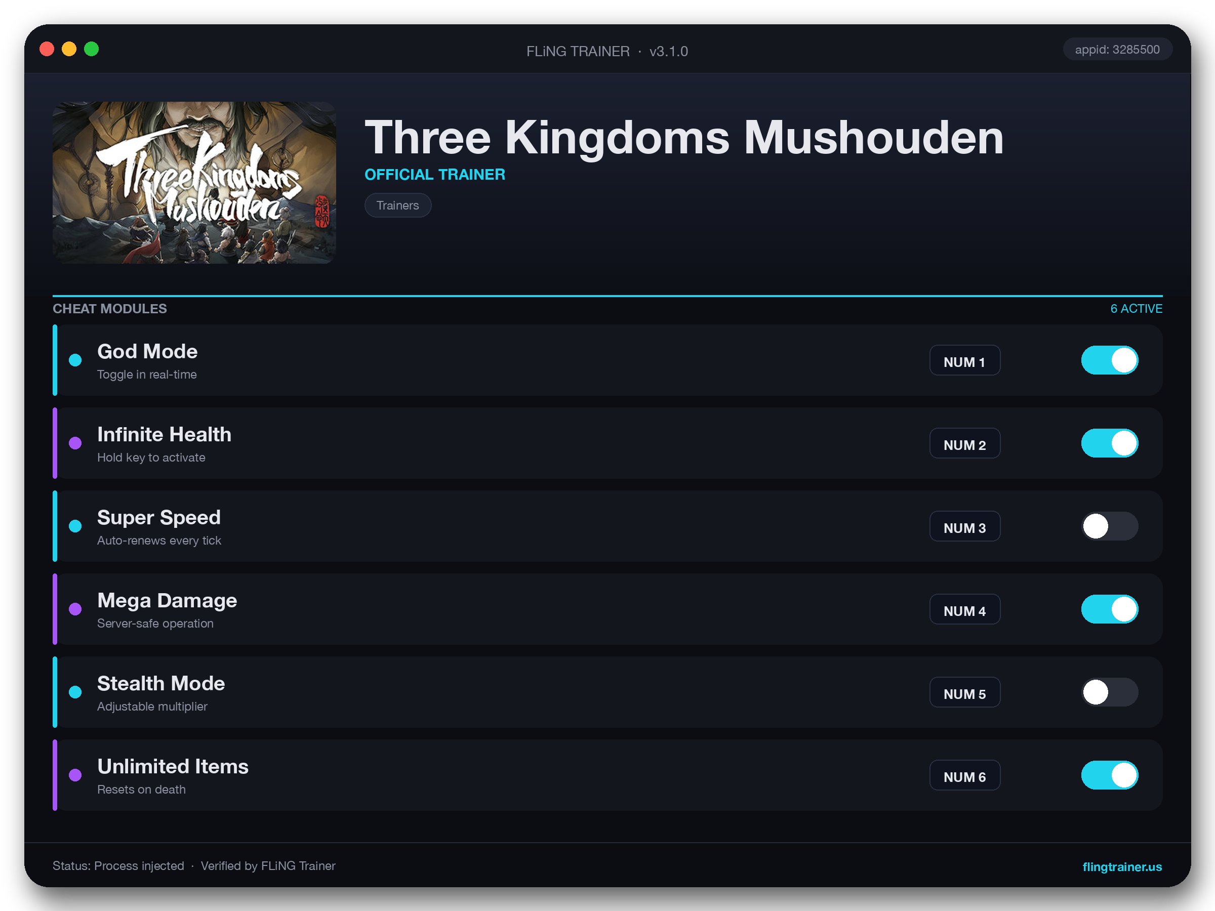 Three Kingdoms Mushouden Trainer interface