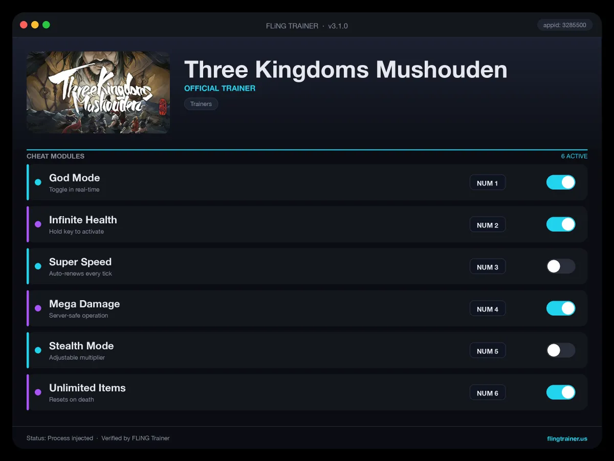 Three Kingdoms Mushouden Trainer interface