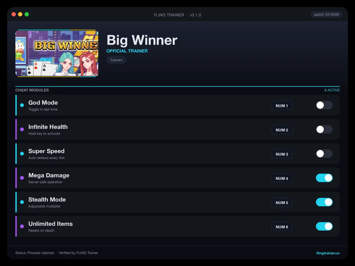 Big Winner Trainer interface