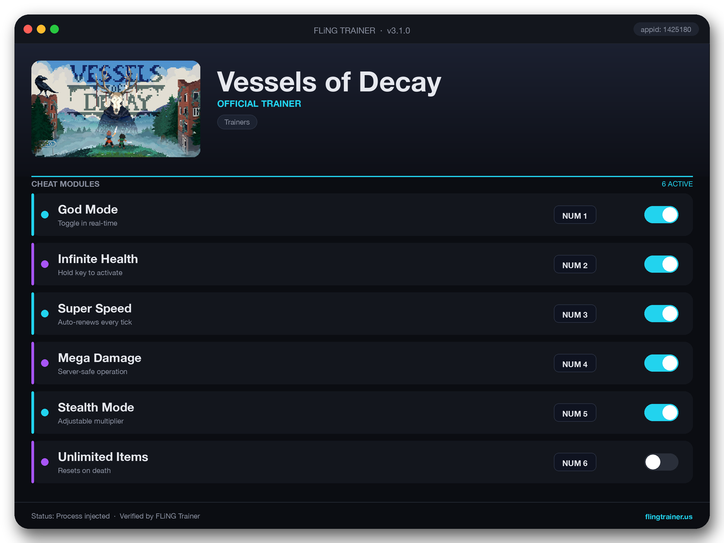 Vessels of Decay Trainer interface