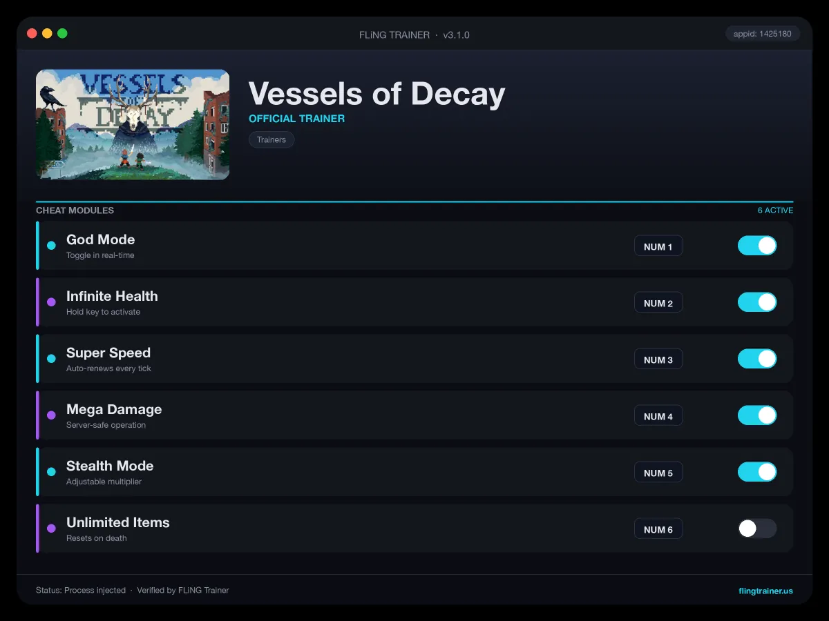 Vessels of Decay Trainer interface