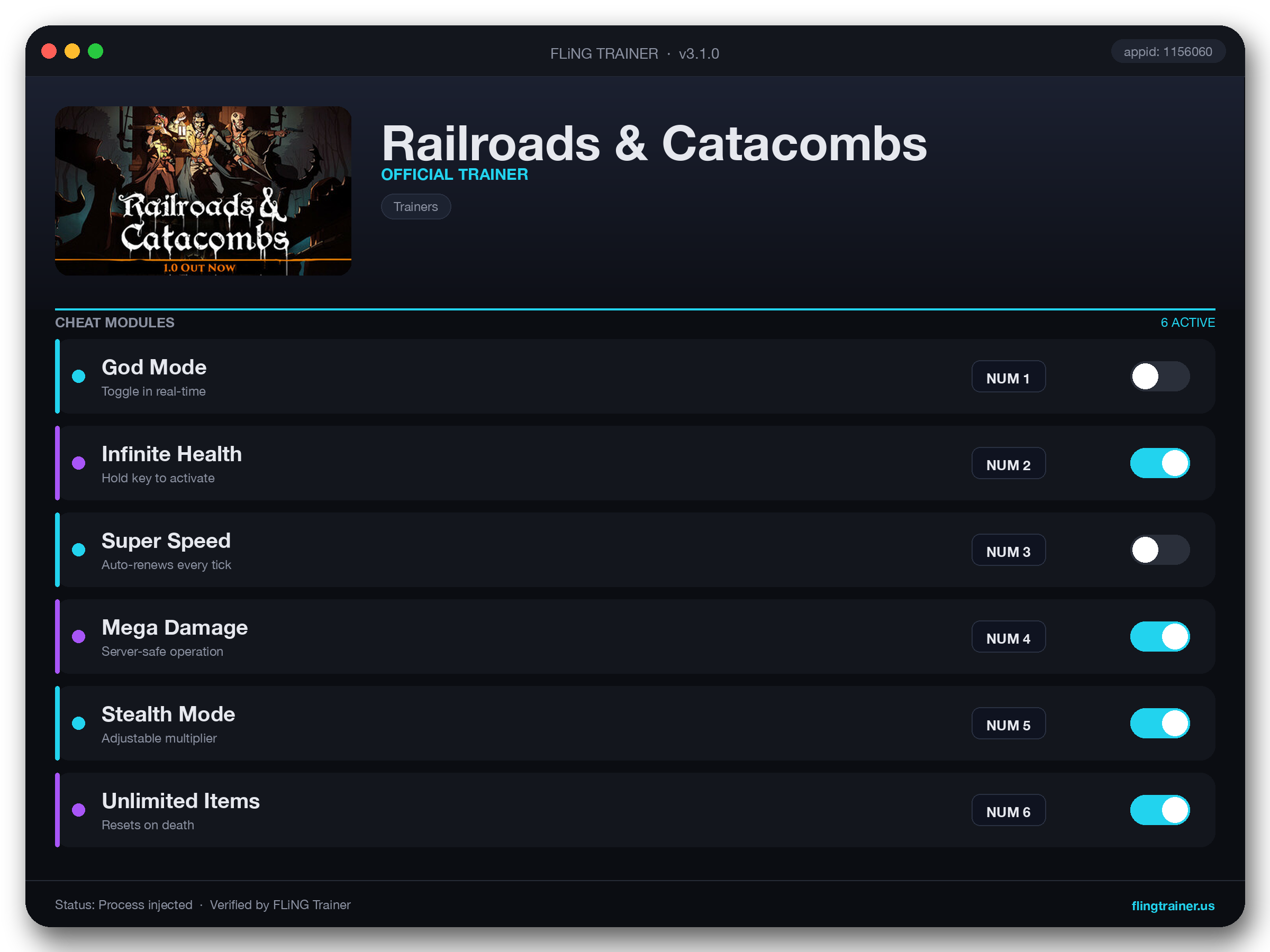Railroads & Catacombs Trainer interface