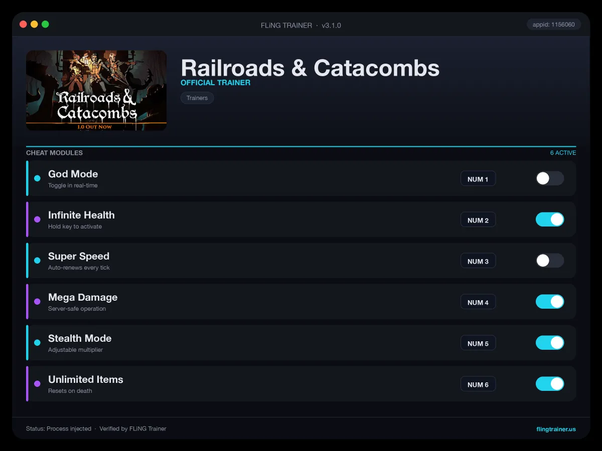Railroads & Catacombs Trainer interface