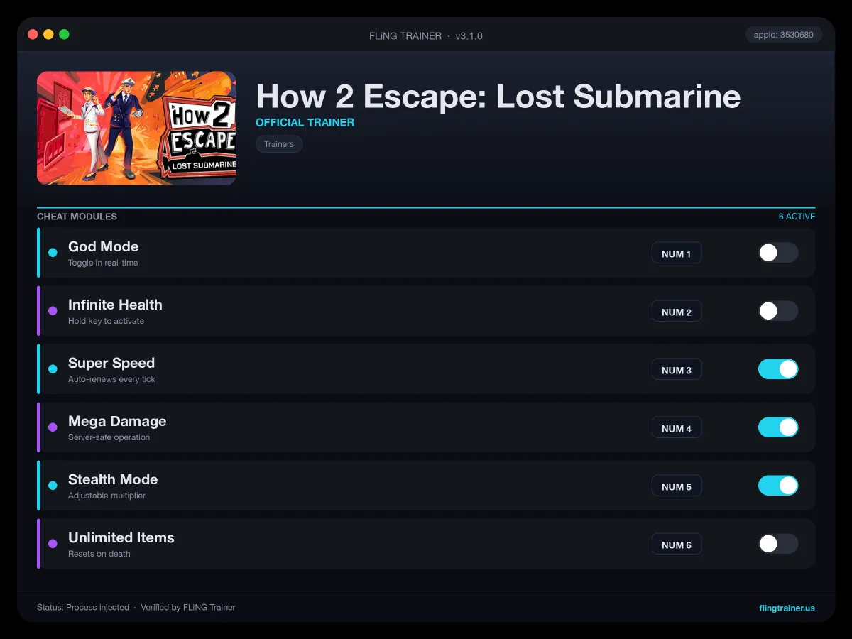 How 2 Escape: Lost Submarine Trainer interface