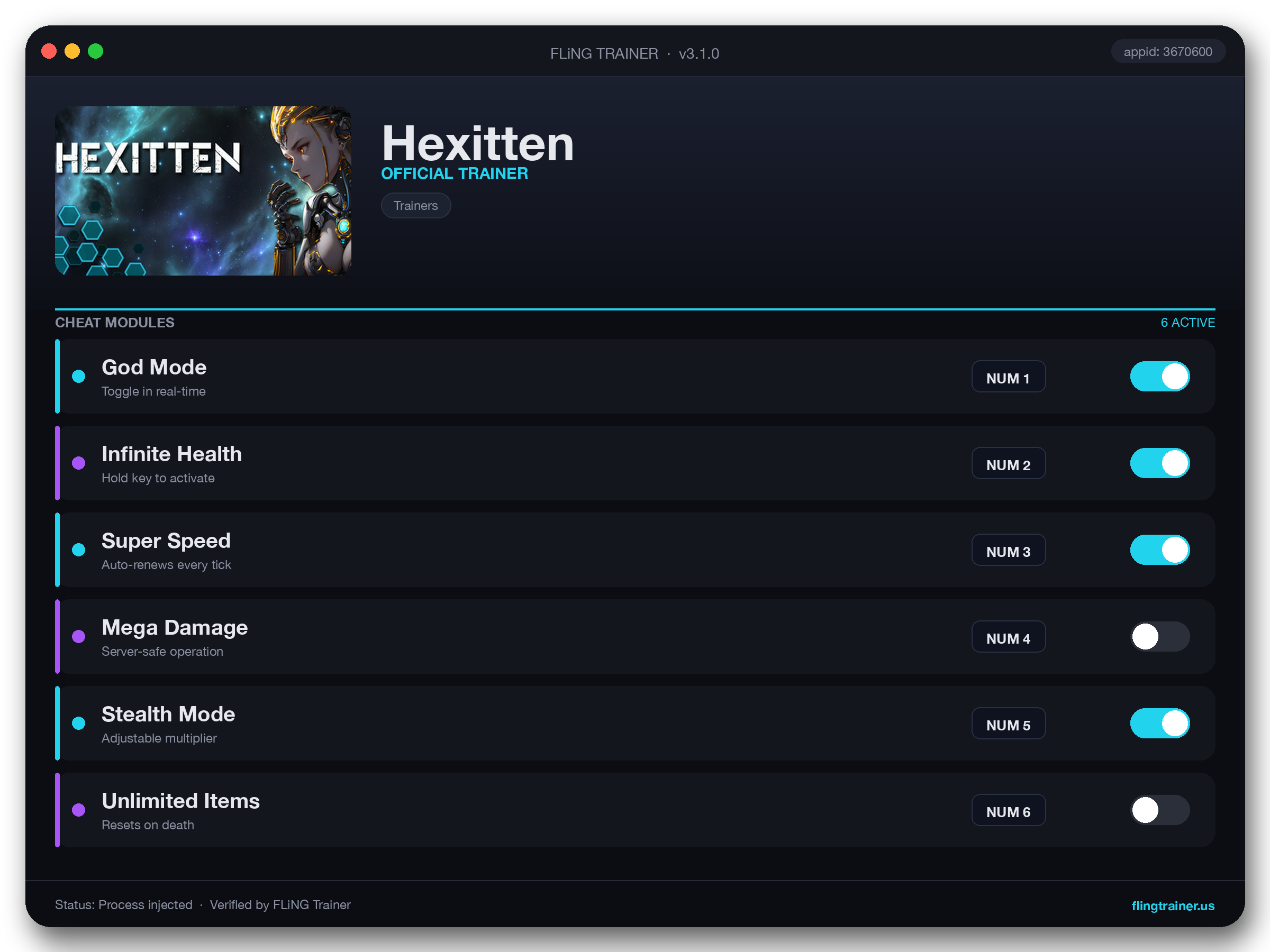 Hexitten Trainer interface