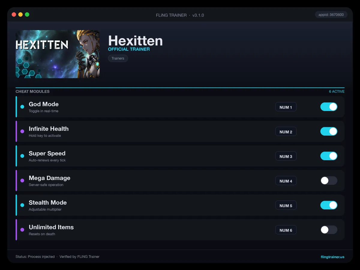 Hexitten Trainer interface