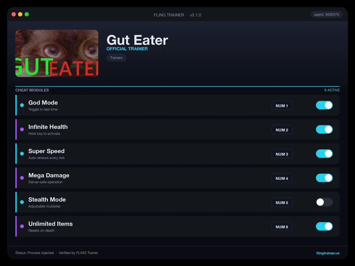 Gut Eater Trainer interface