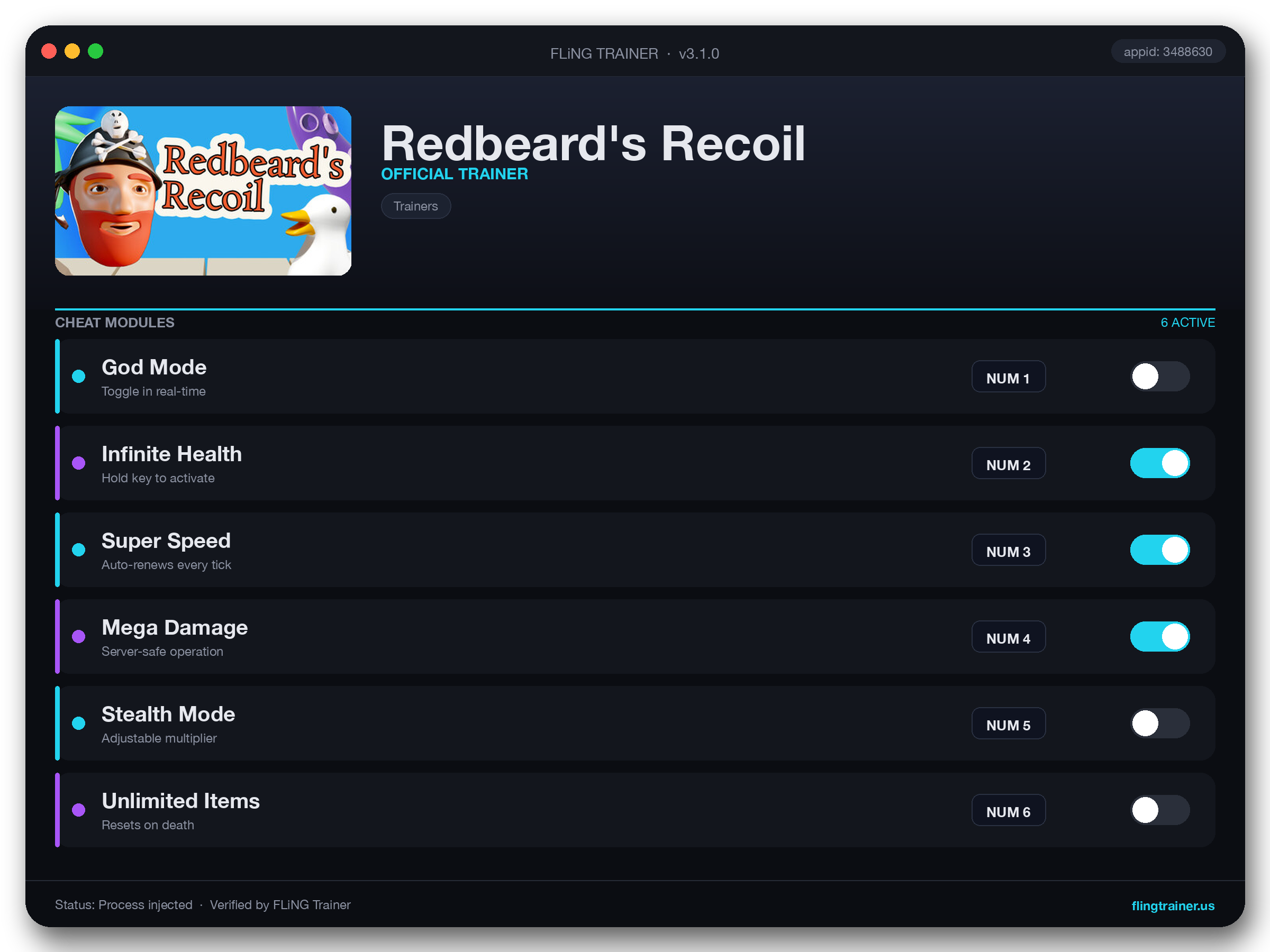 Redbeard's Recoil Trainer interface