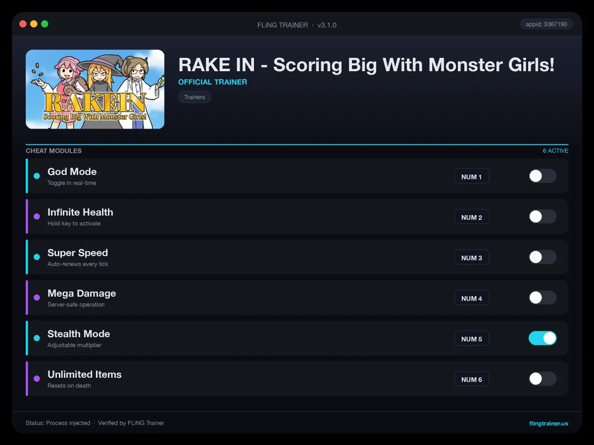 RAKE IN - Scoring Big With Monster Girls! Trainer interface