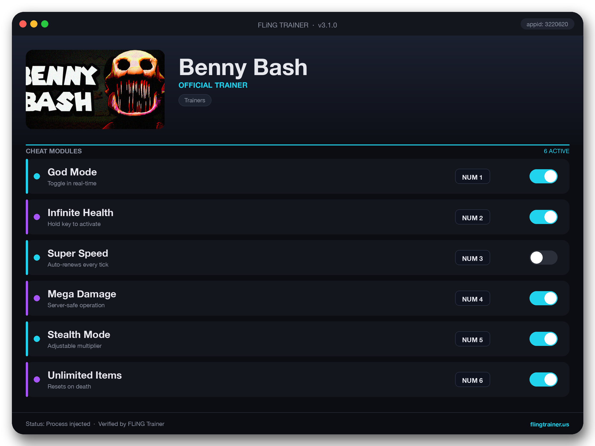 Benny Bash Trainer interface