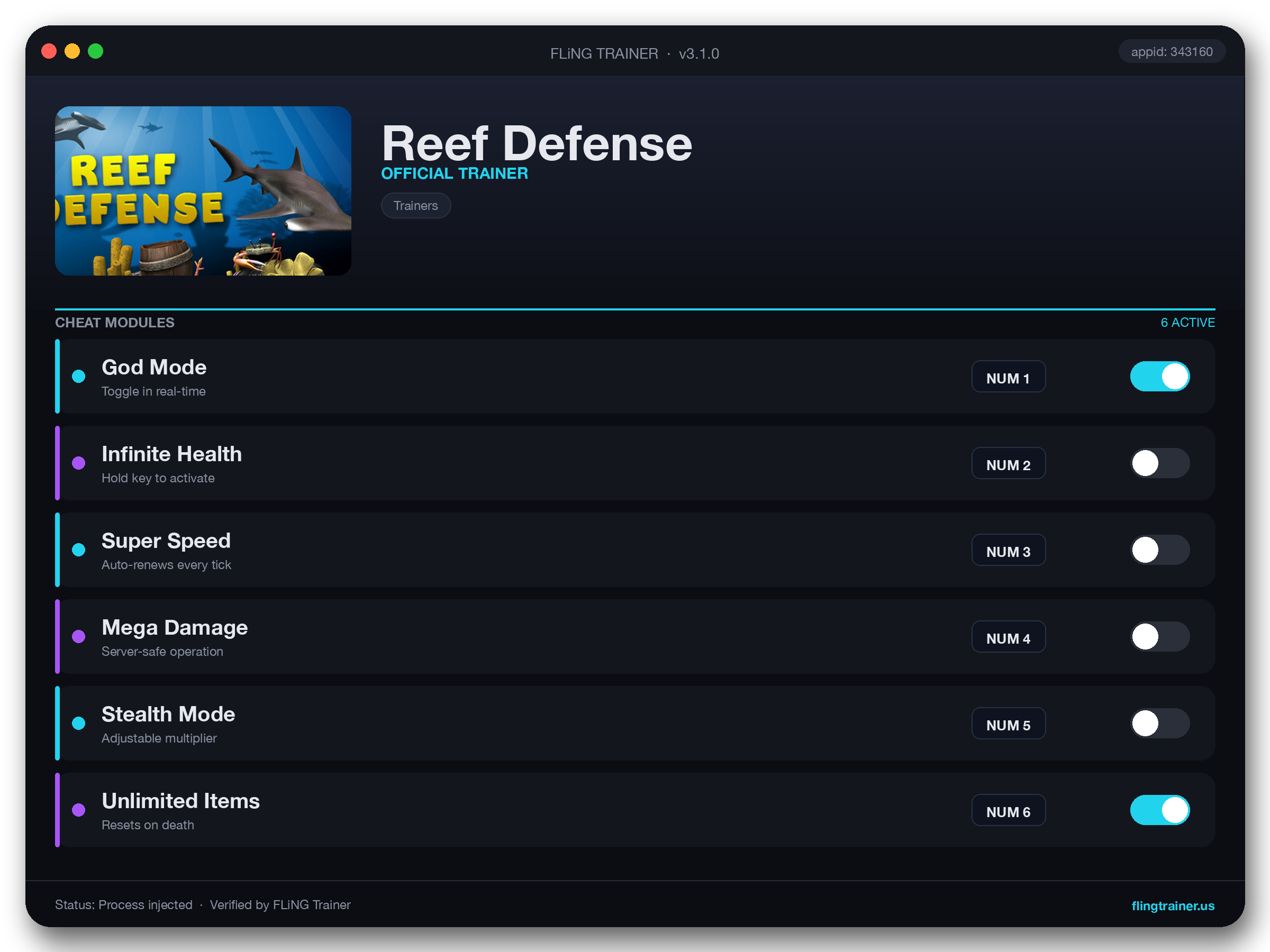 Reef Defense Trainer interface