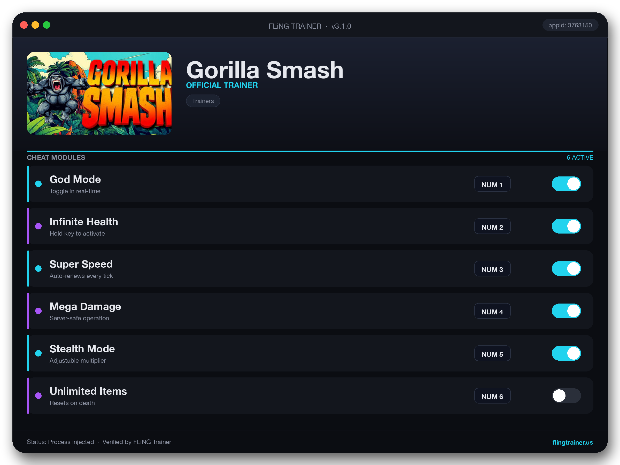Gorilla Smash Trainer interface