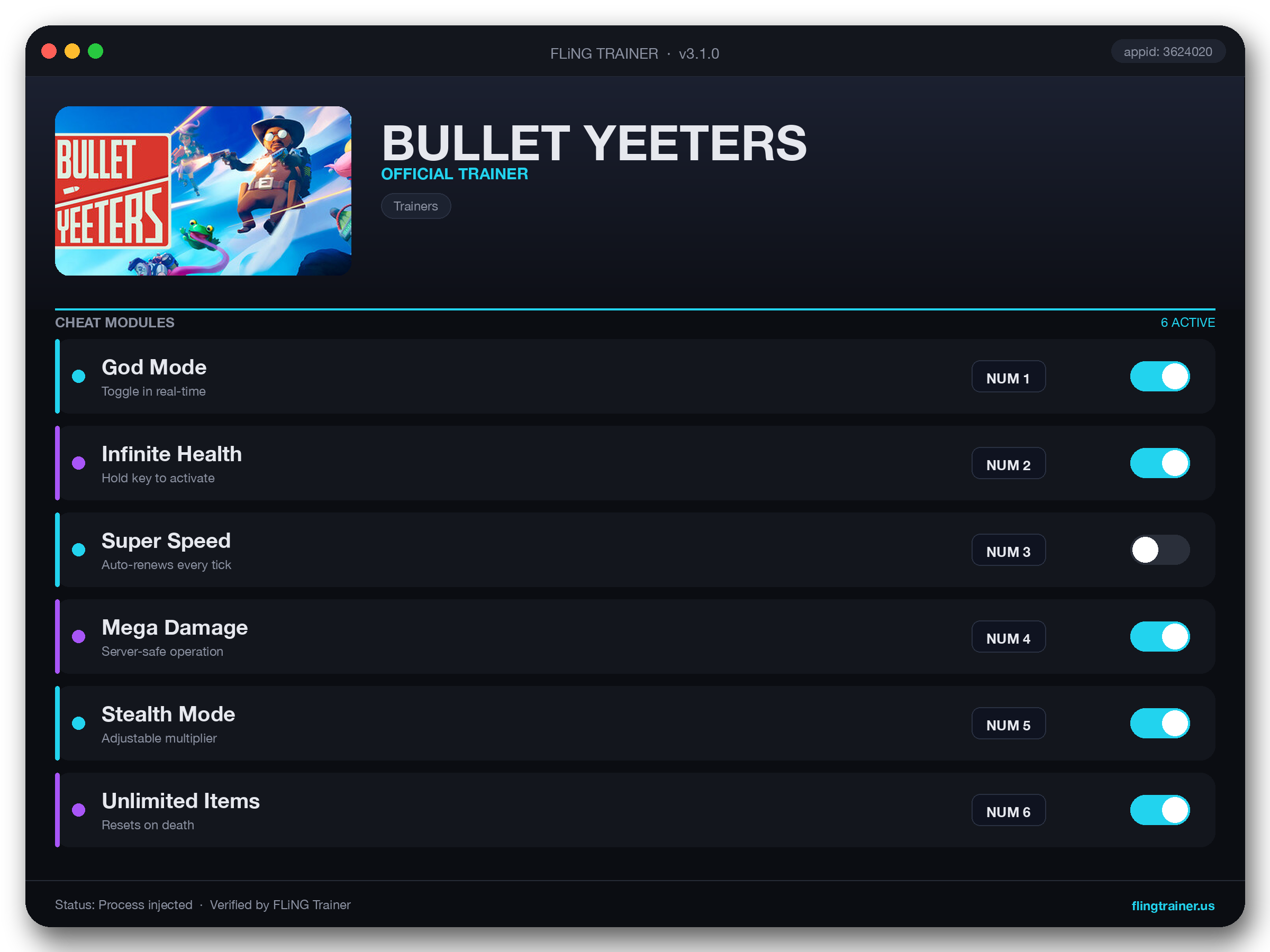 BULLET YEETERS Trainer interface