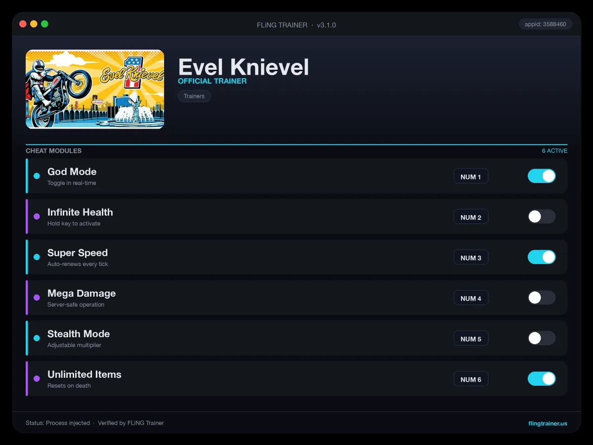 Evel Knievel Trainer interface