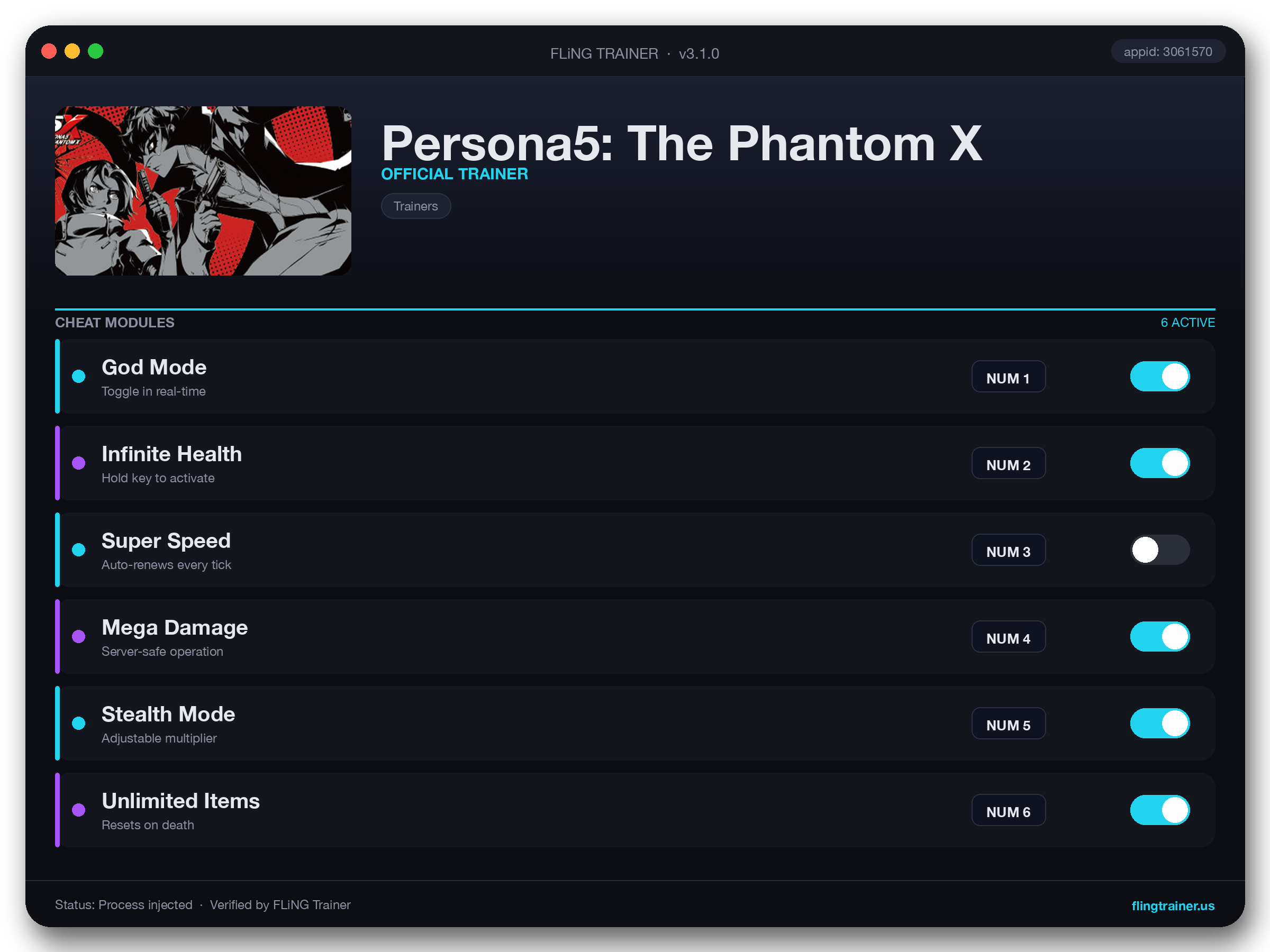 Persona5: The Phantom X Trainer interface
