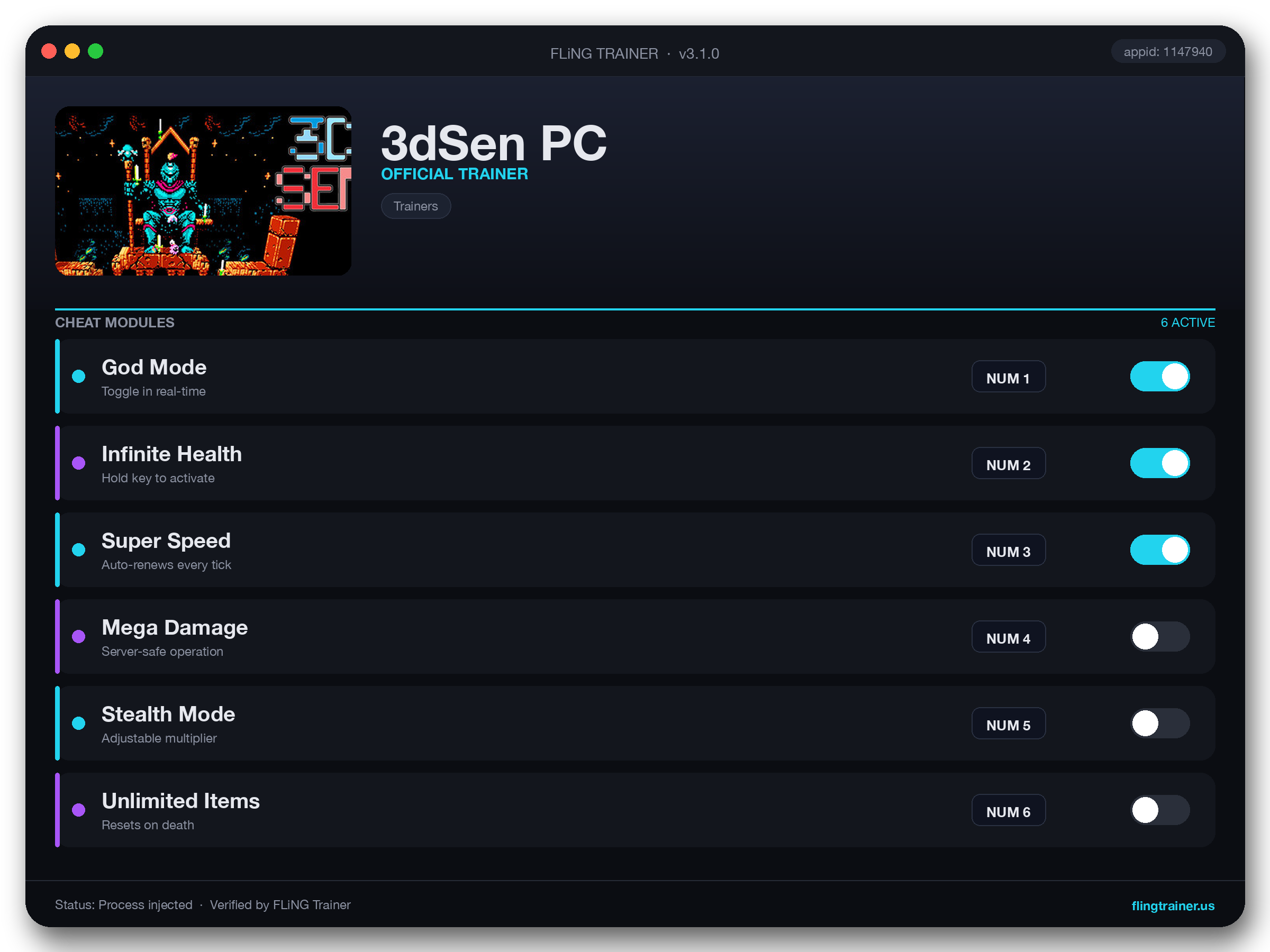 3dSen PC Trainer interface