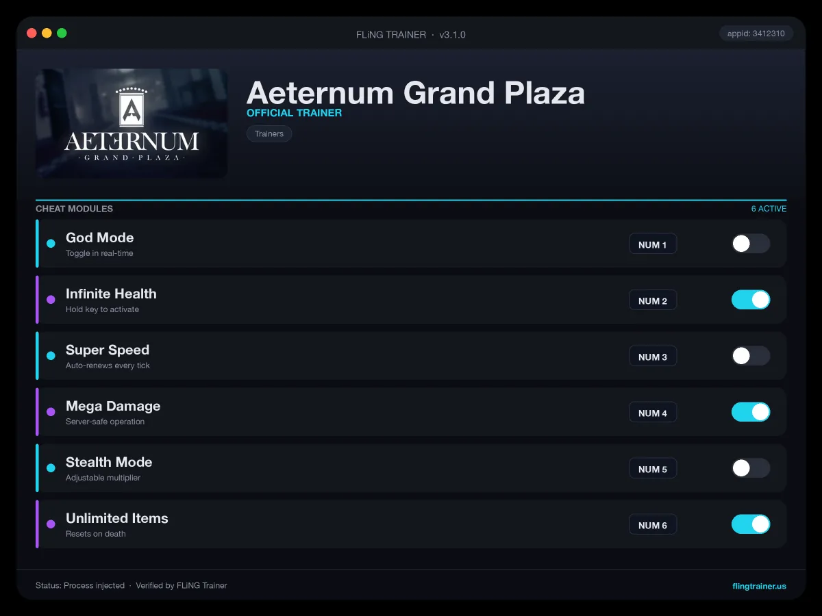 Aeternum Grand Plaza Trainer interface