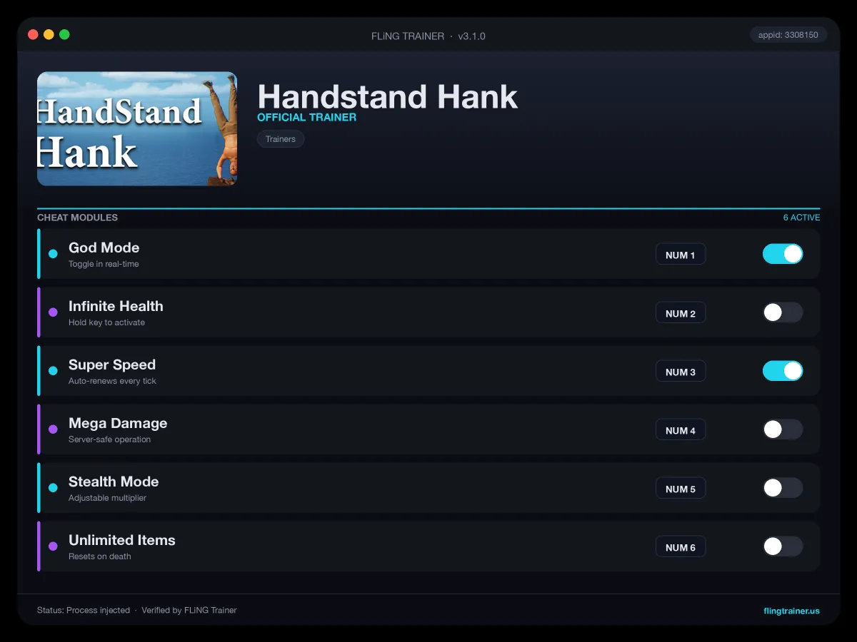 Handstand Hank Trainer interface
