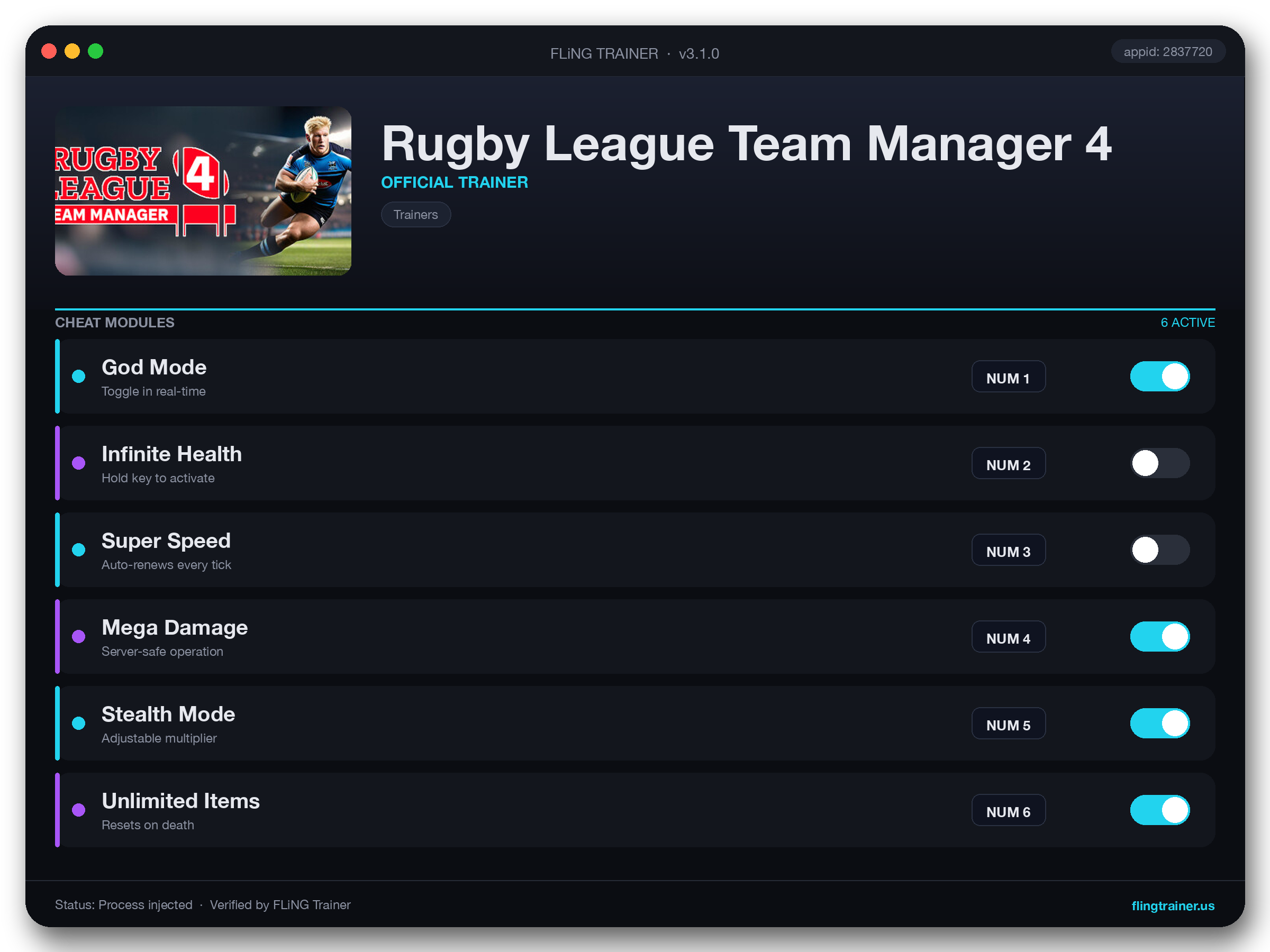 Rugby League Team Manager 4 Trainer interface