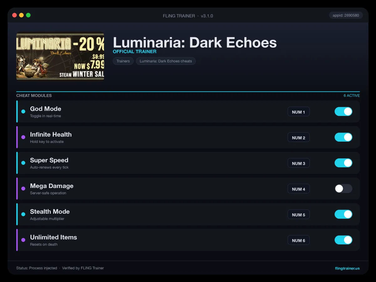 Luminaria: Dark Echoes Trainer interface