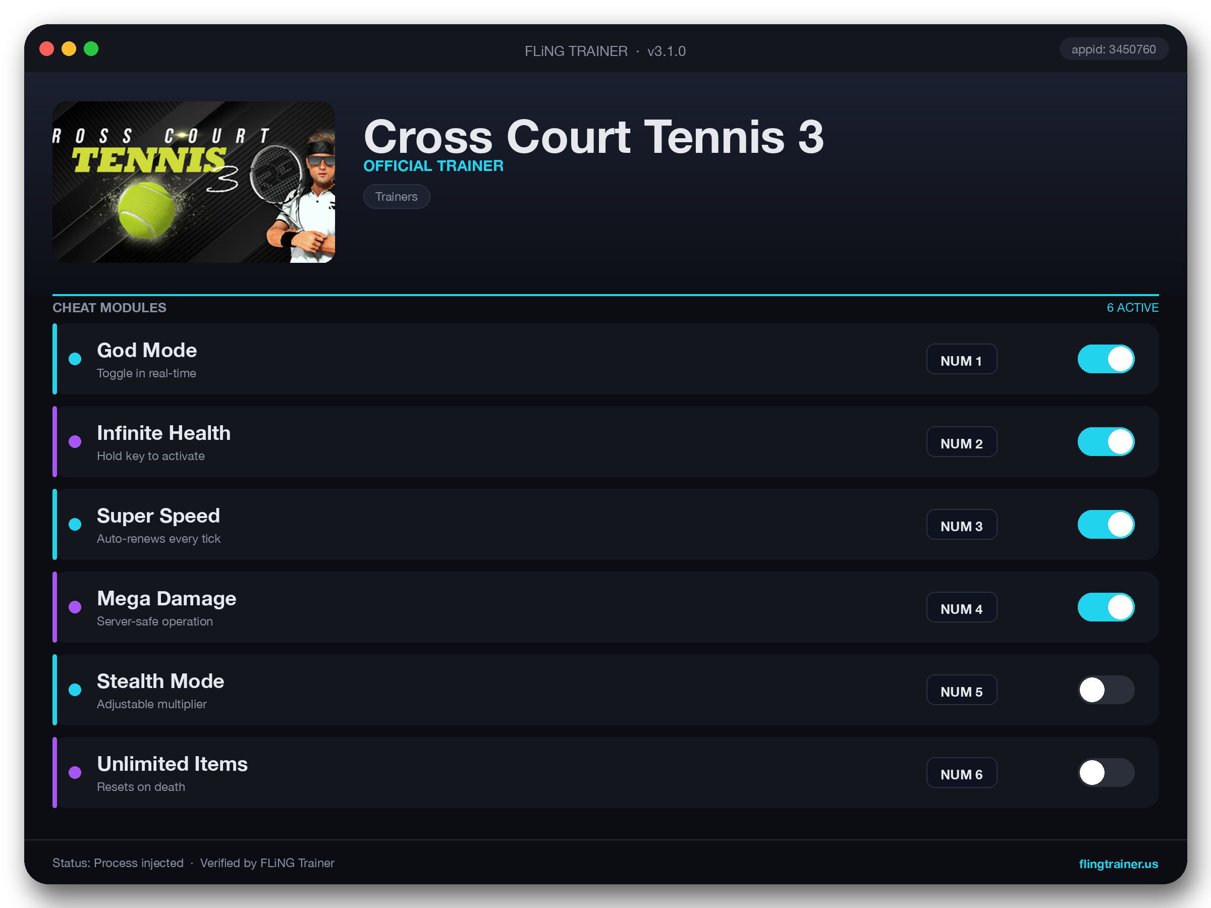 Cross Court Tennis 3 Trainer interface