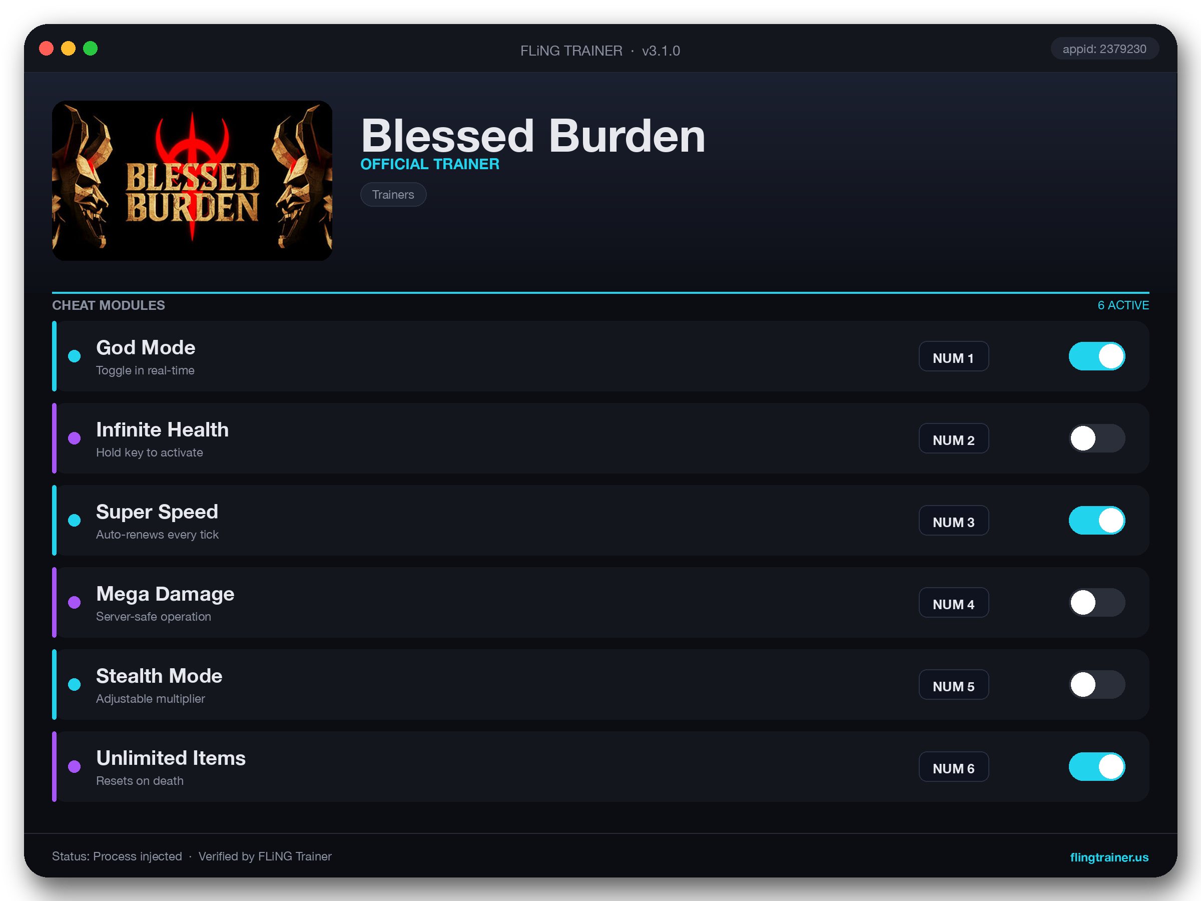 Blessed Burden Trainer interface