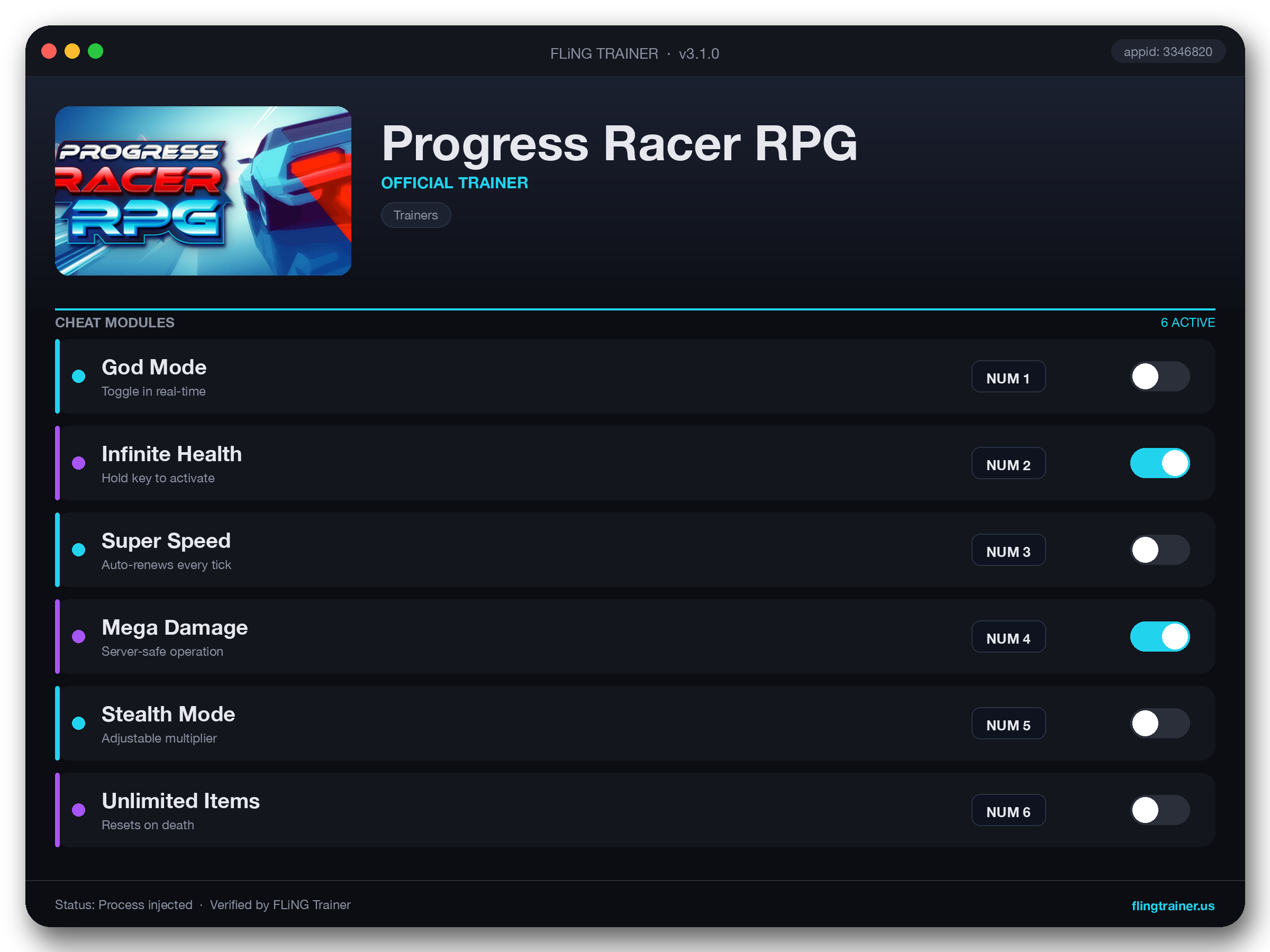 Progress Racer RPG Trainer interface