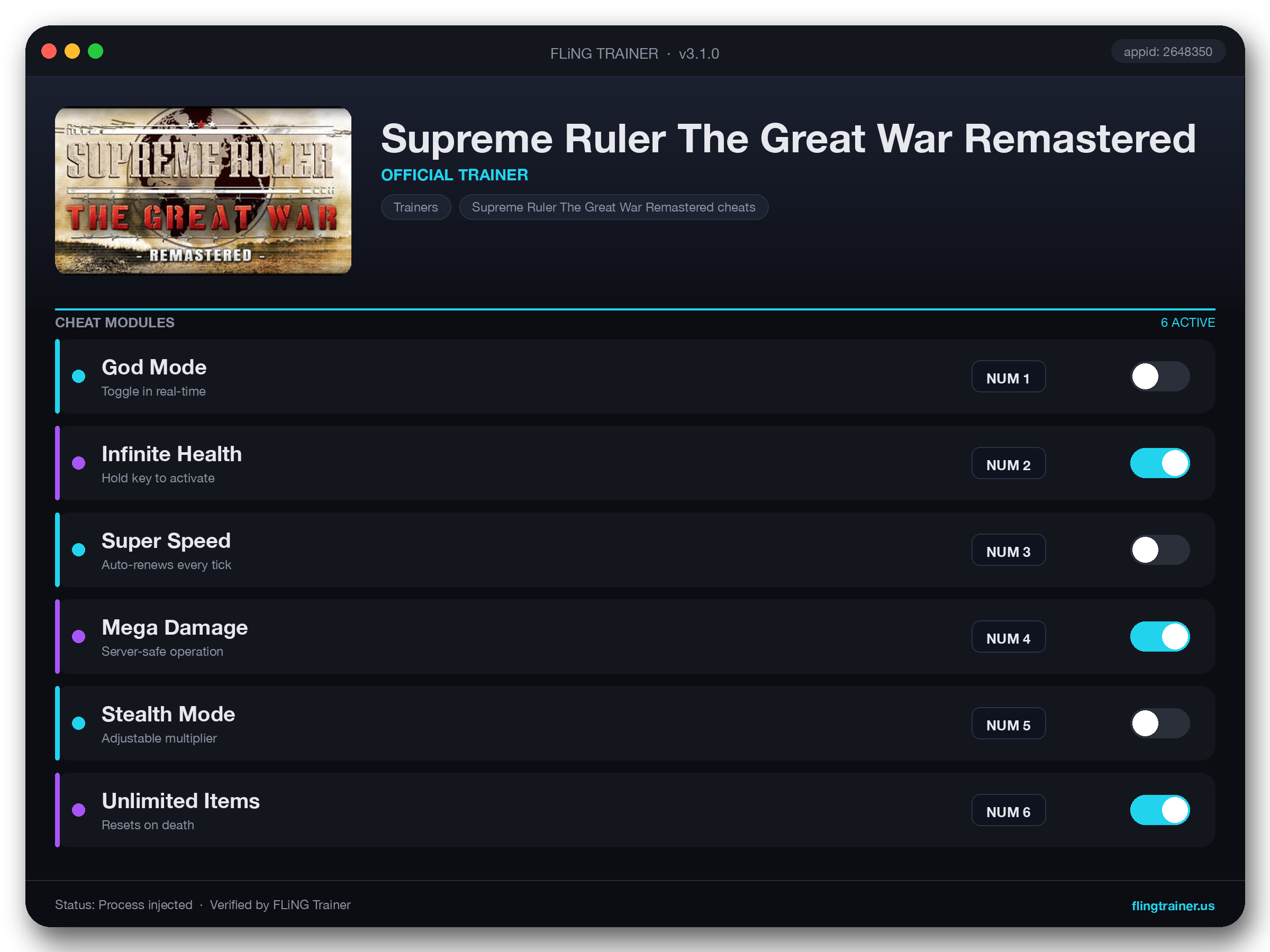 Supreme Ruler The Great War Remastered Trainer interface