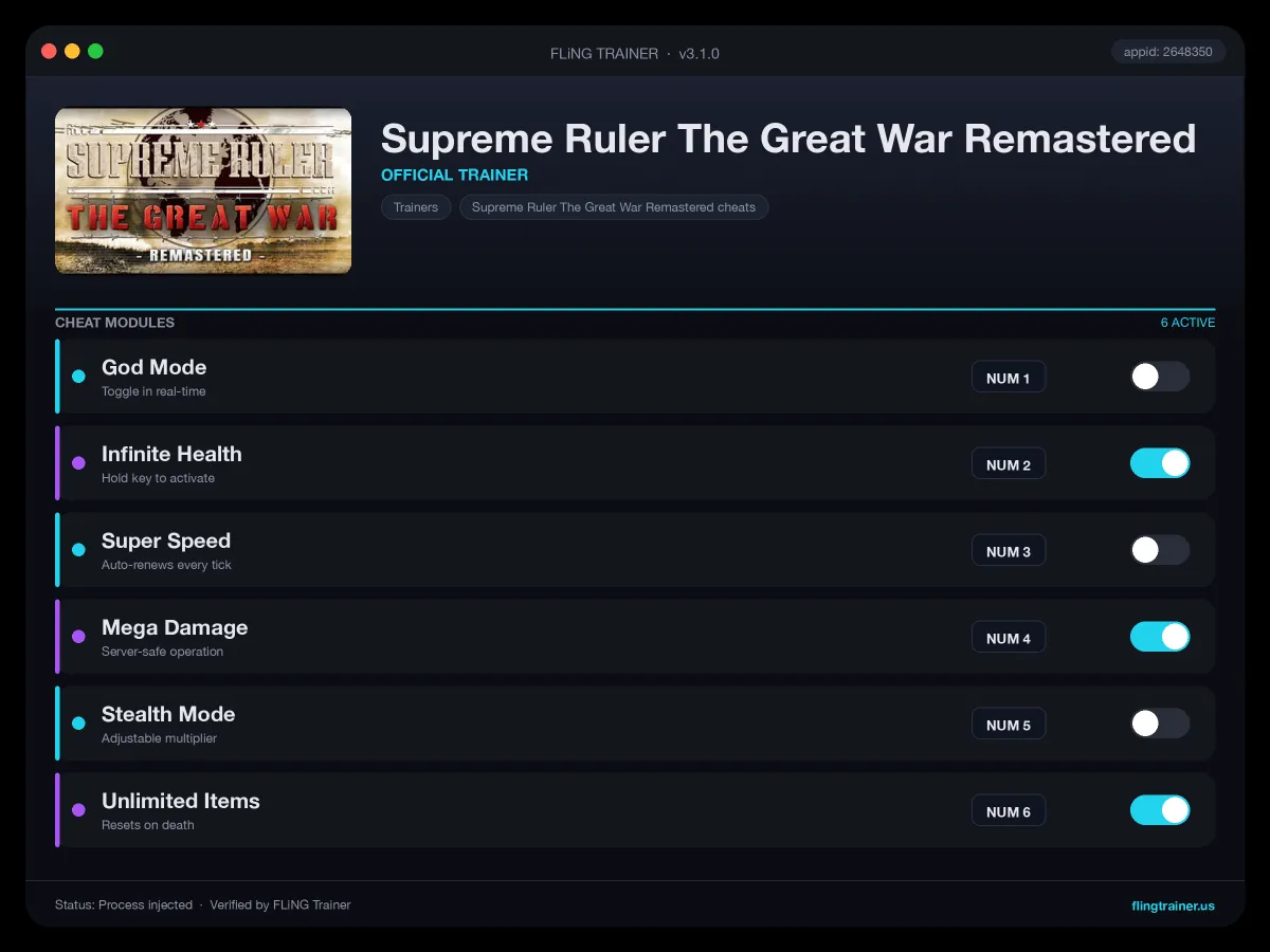 Supreme Ruler The Great War Remastered Trainer interface