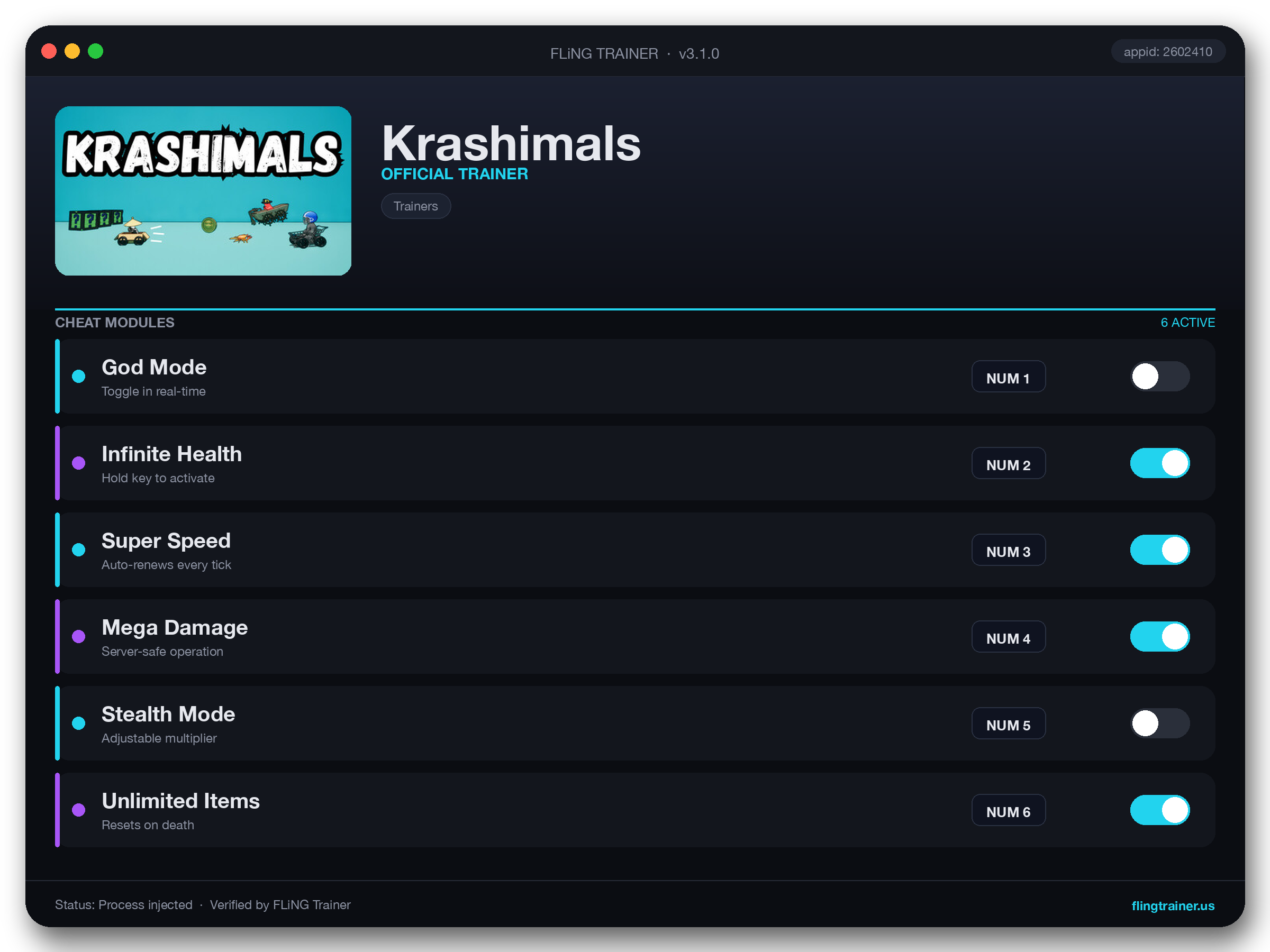 Krashimals Trainer interface