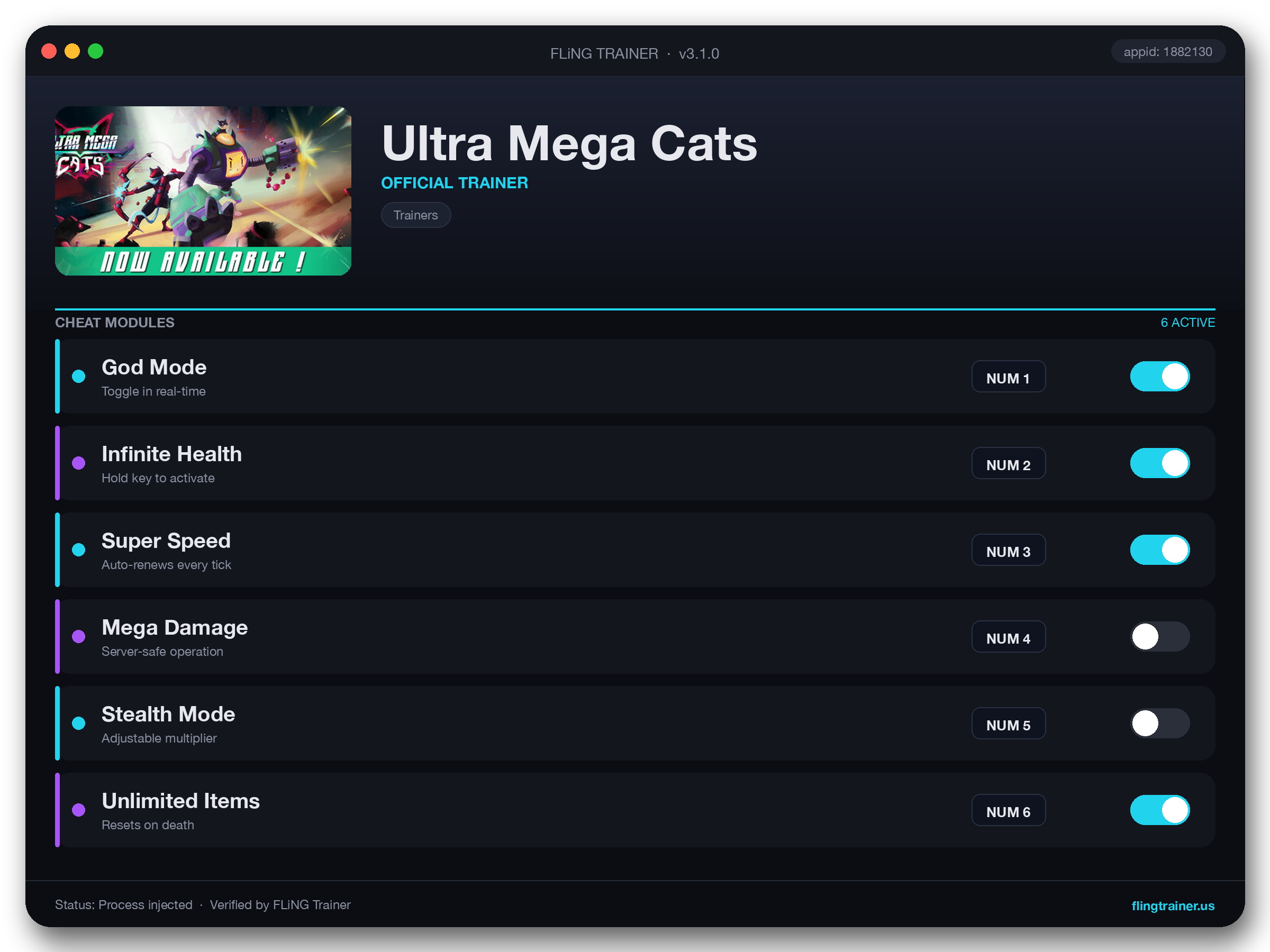 Ultra Mega Cats Trainer interface