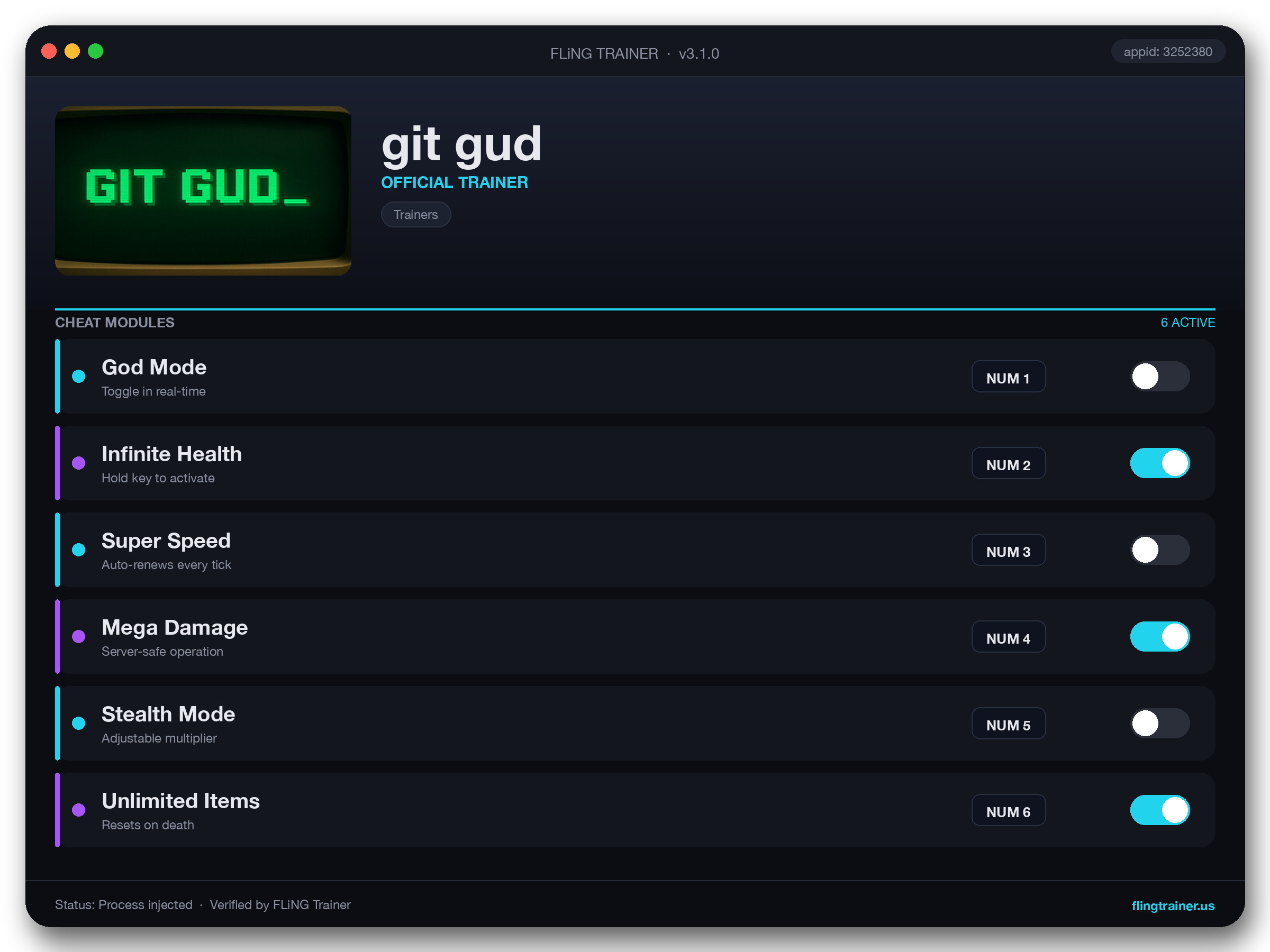 git gud Trainer interface