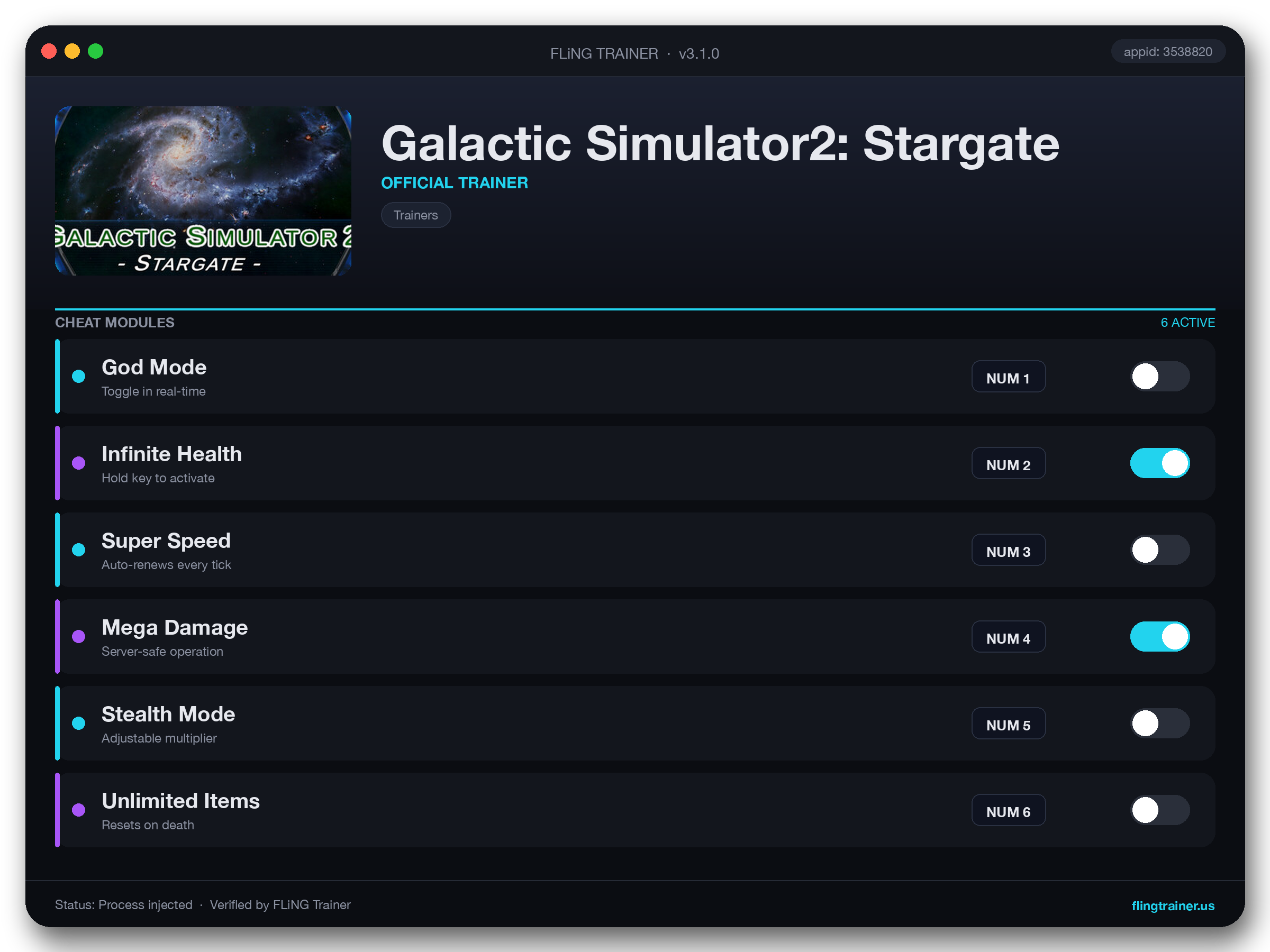 Galactic Simulator2: Stargate Trainer interface
