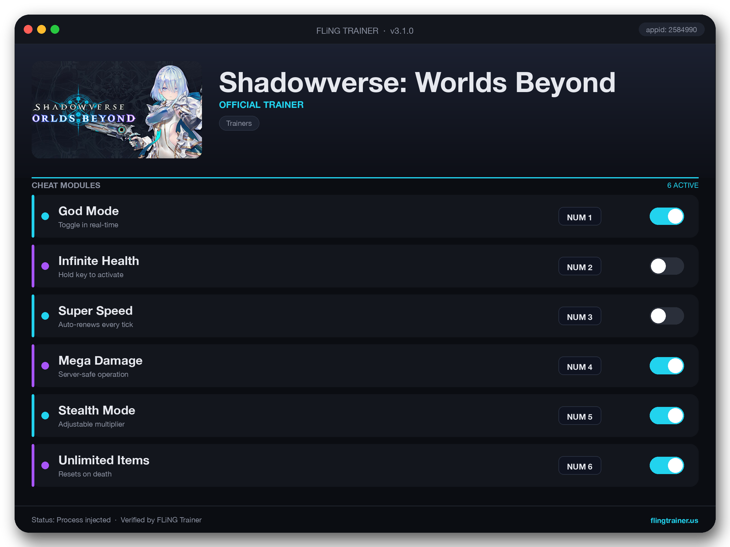 Shadowverse: Worlds Beyond Trainer interface