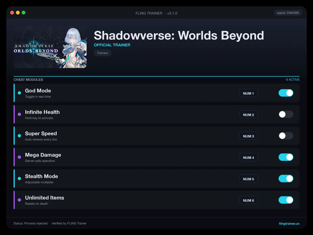 Shadowverse: Worlds Beyond Trainer interface