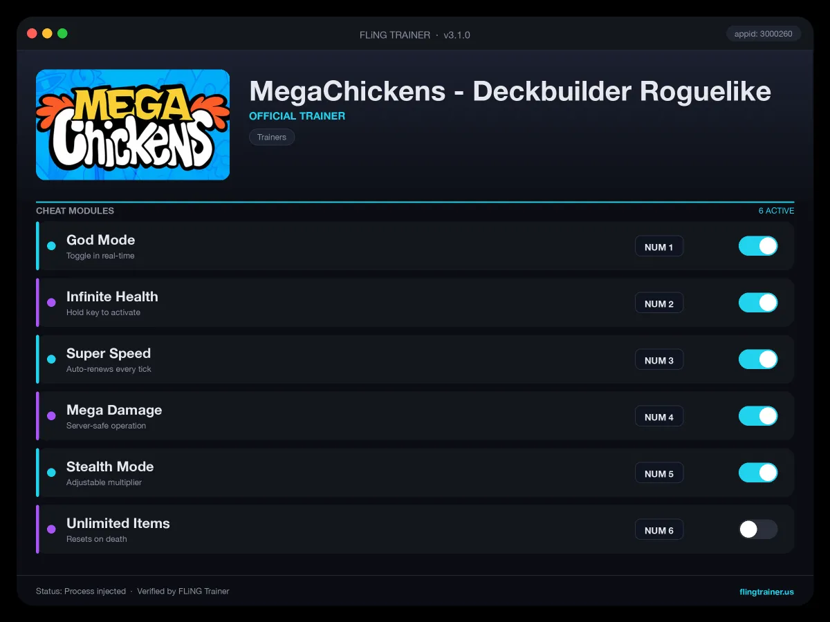 MegaChickens - Deckbuilder Roguelike Trainer interface