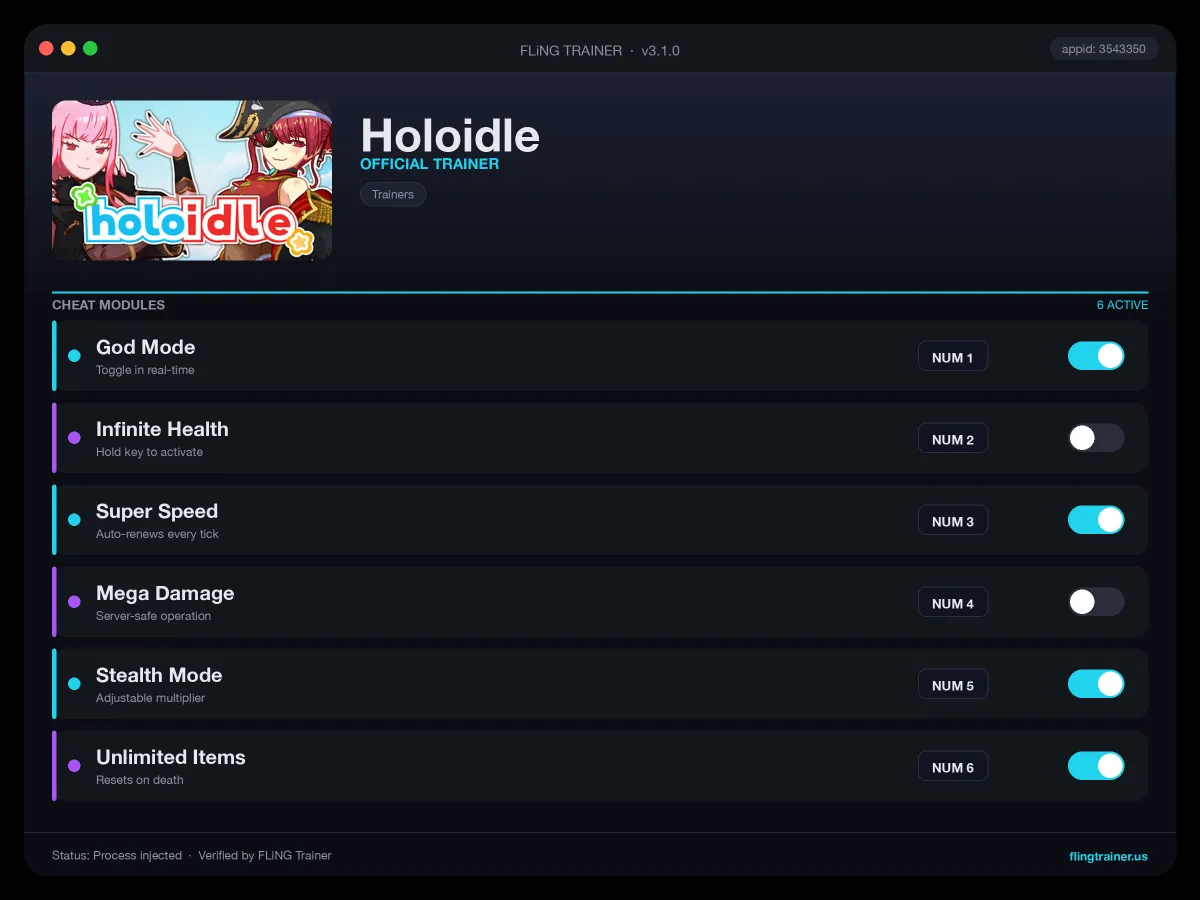 Holoidle Trainer interface