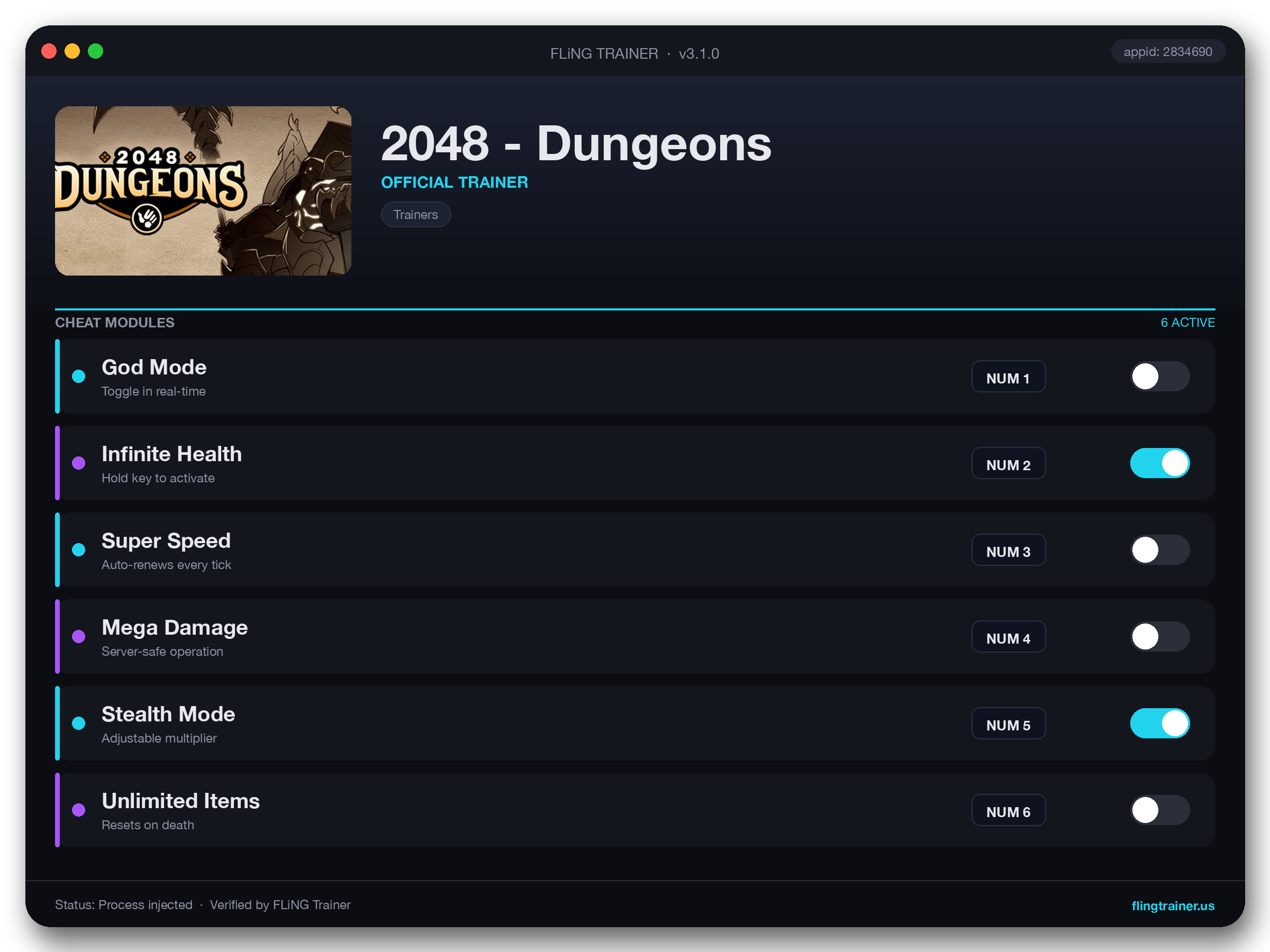 2048 - Dungeons Trainer interface