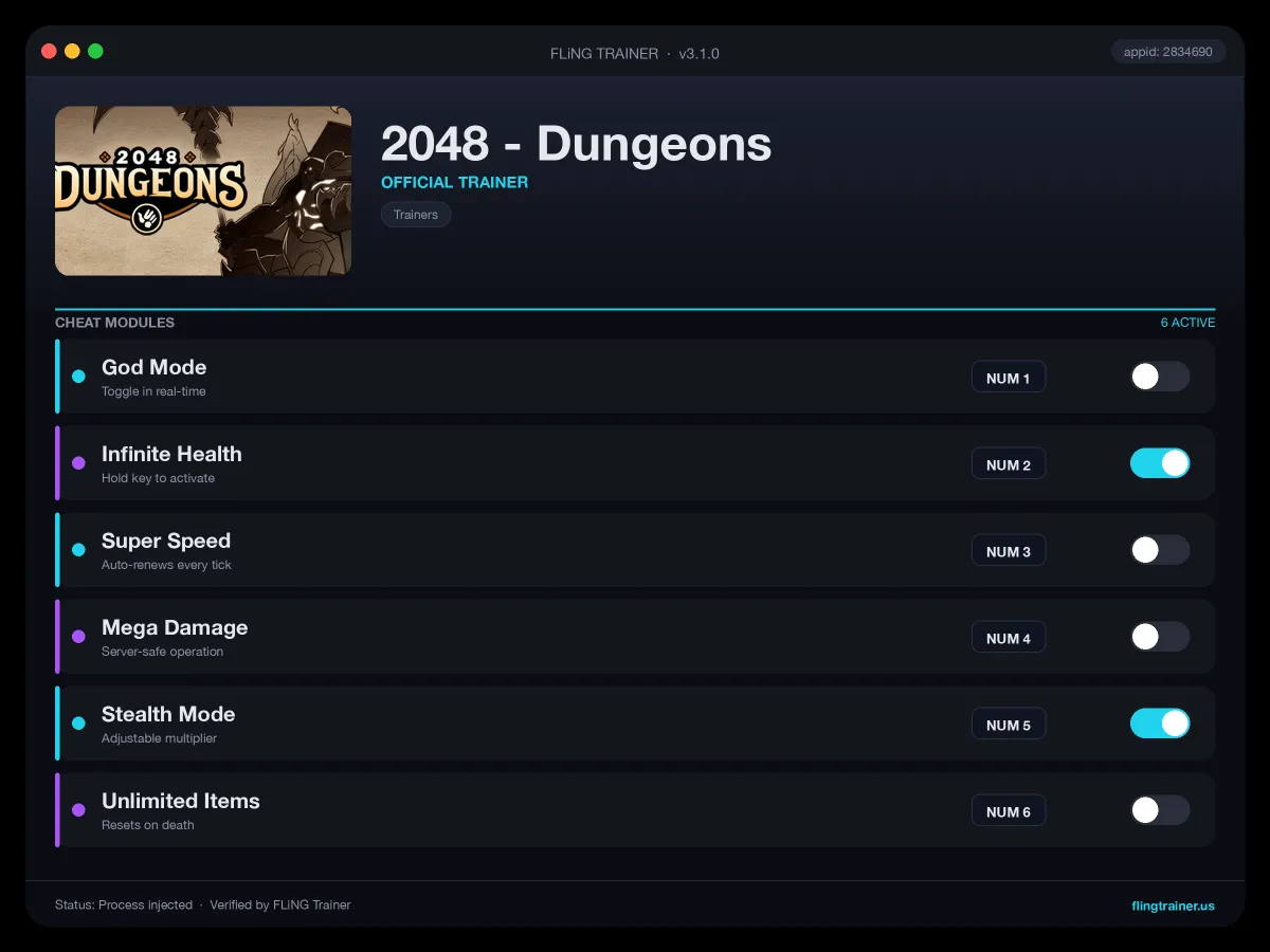 2048 - Dungeons Trainer interface