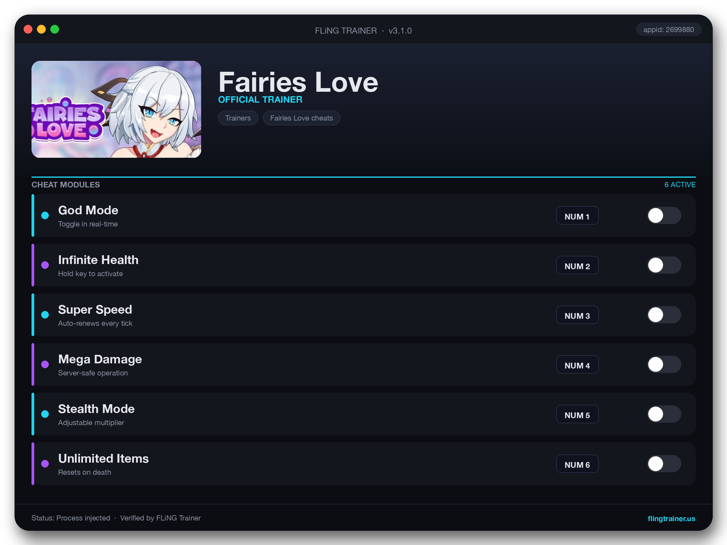 Fairies Love Trainer interface
