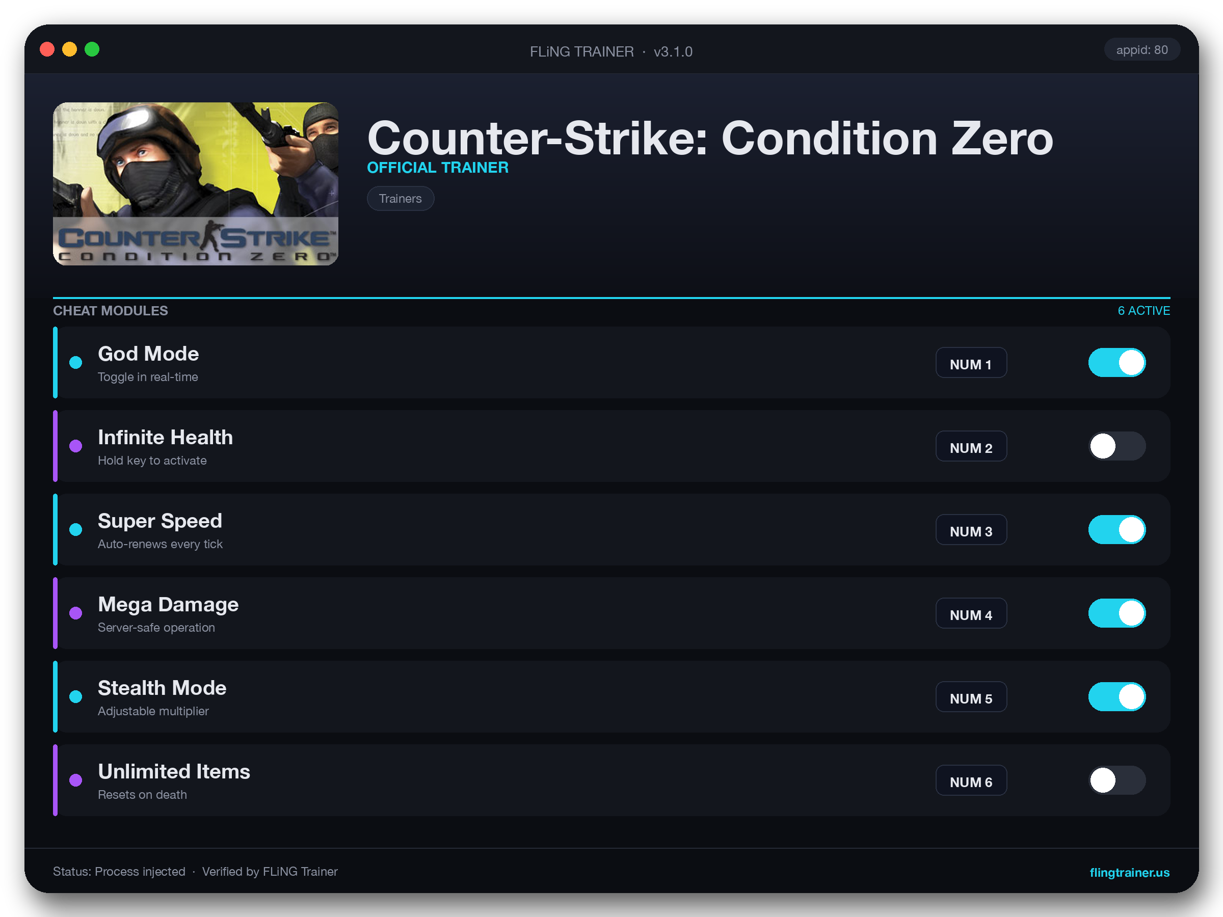Counter-Strike: Condition Zero Trainer interface