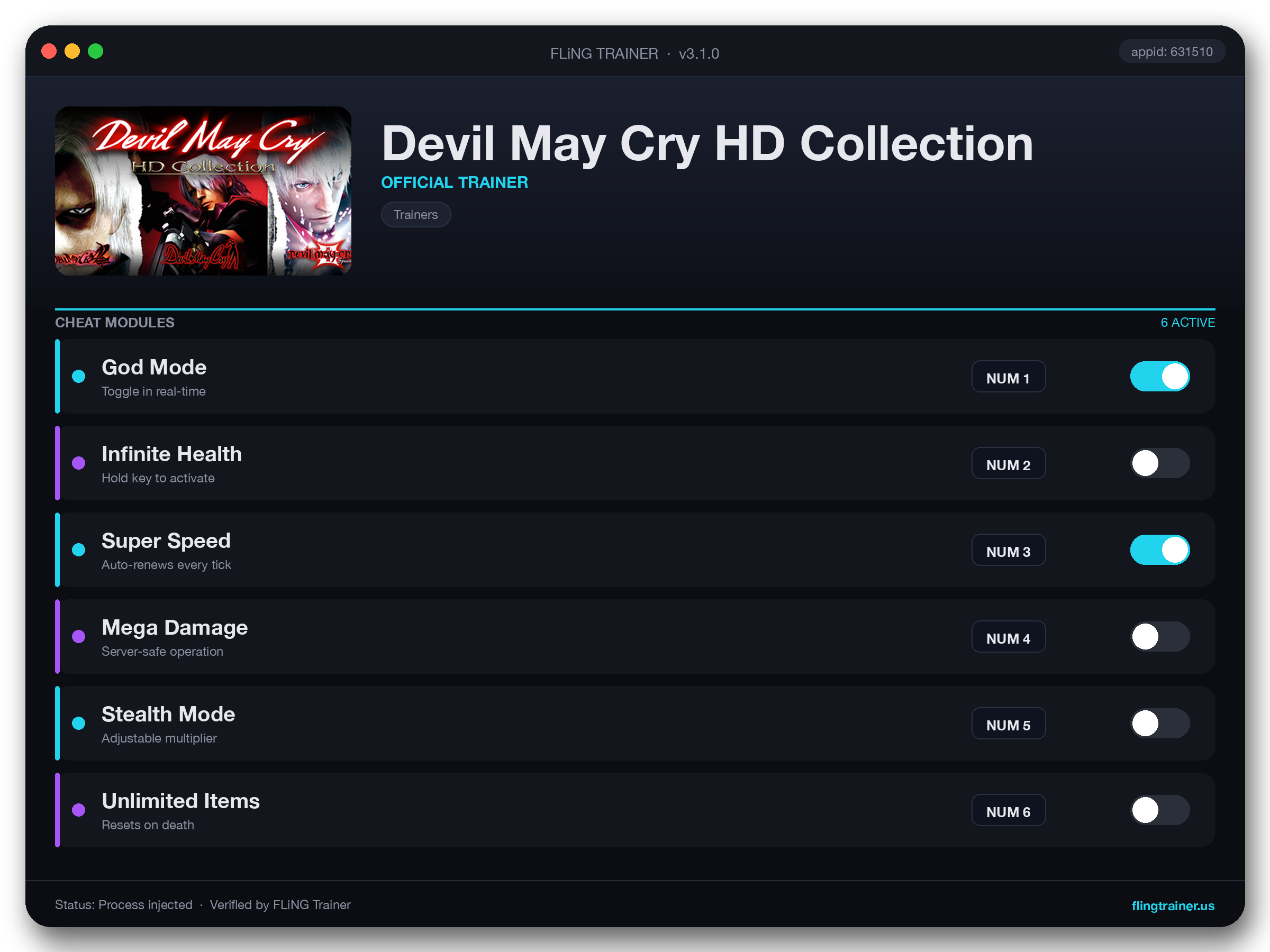 Devil May Cry HD Collection Trainer interface