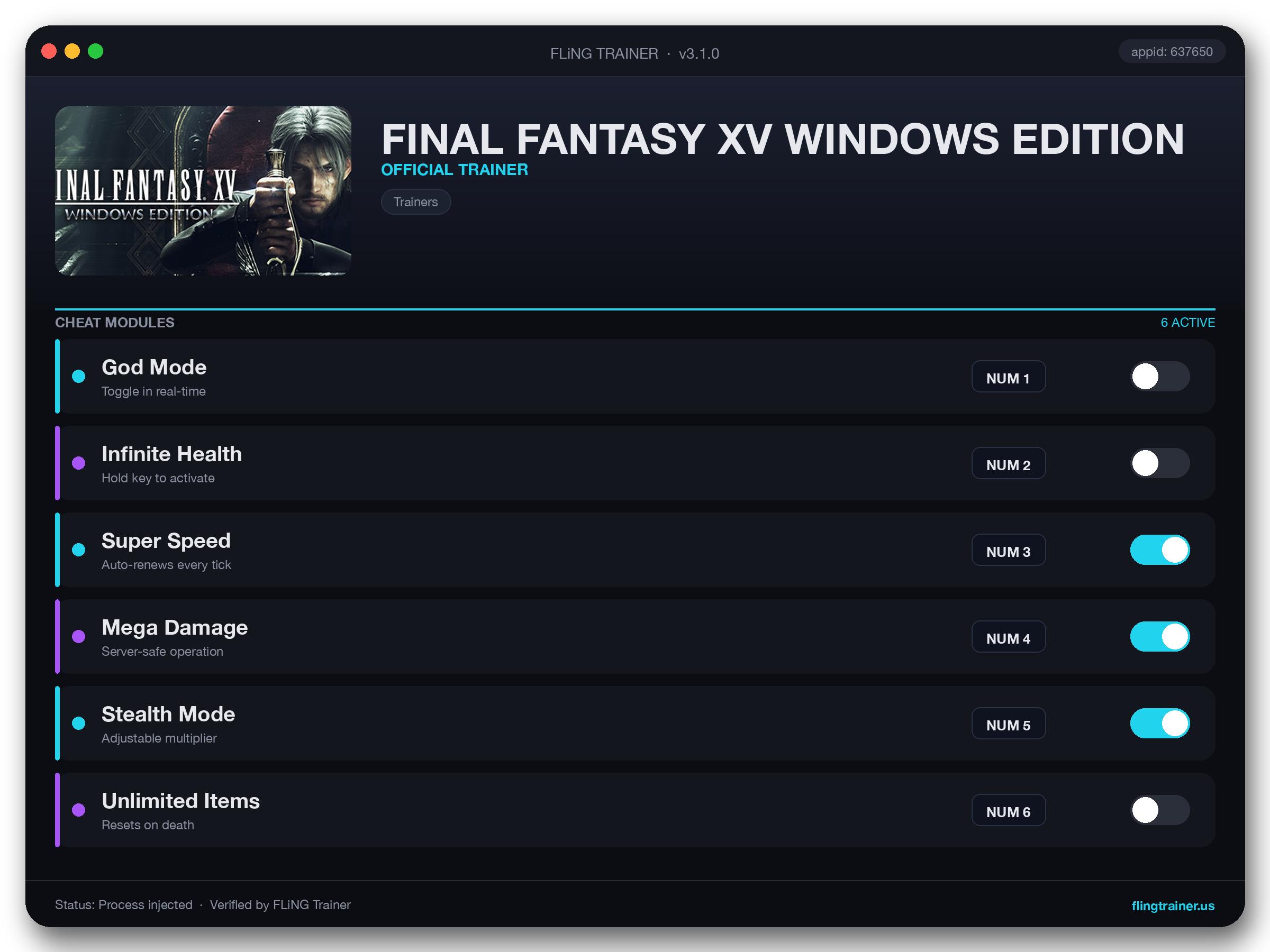 FINAL FANTASY XV WINDOWS EDITION Trainer interface